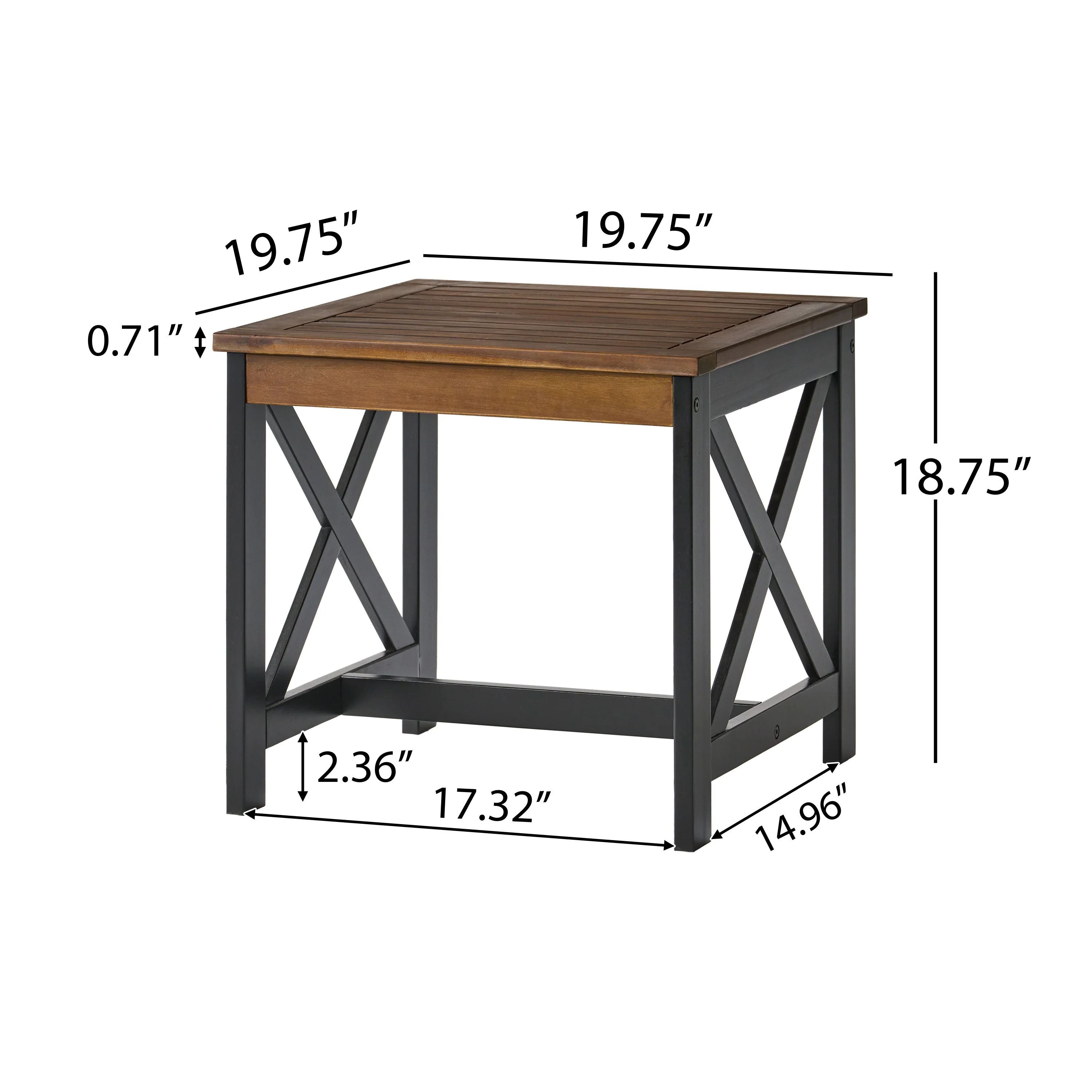 Jean Farmhouse X-Frame Acacia Wood End Table with Slat Top - furnishings