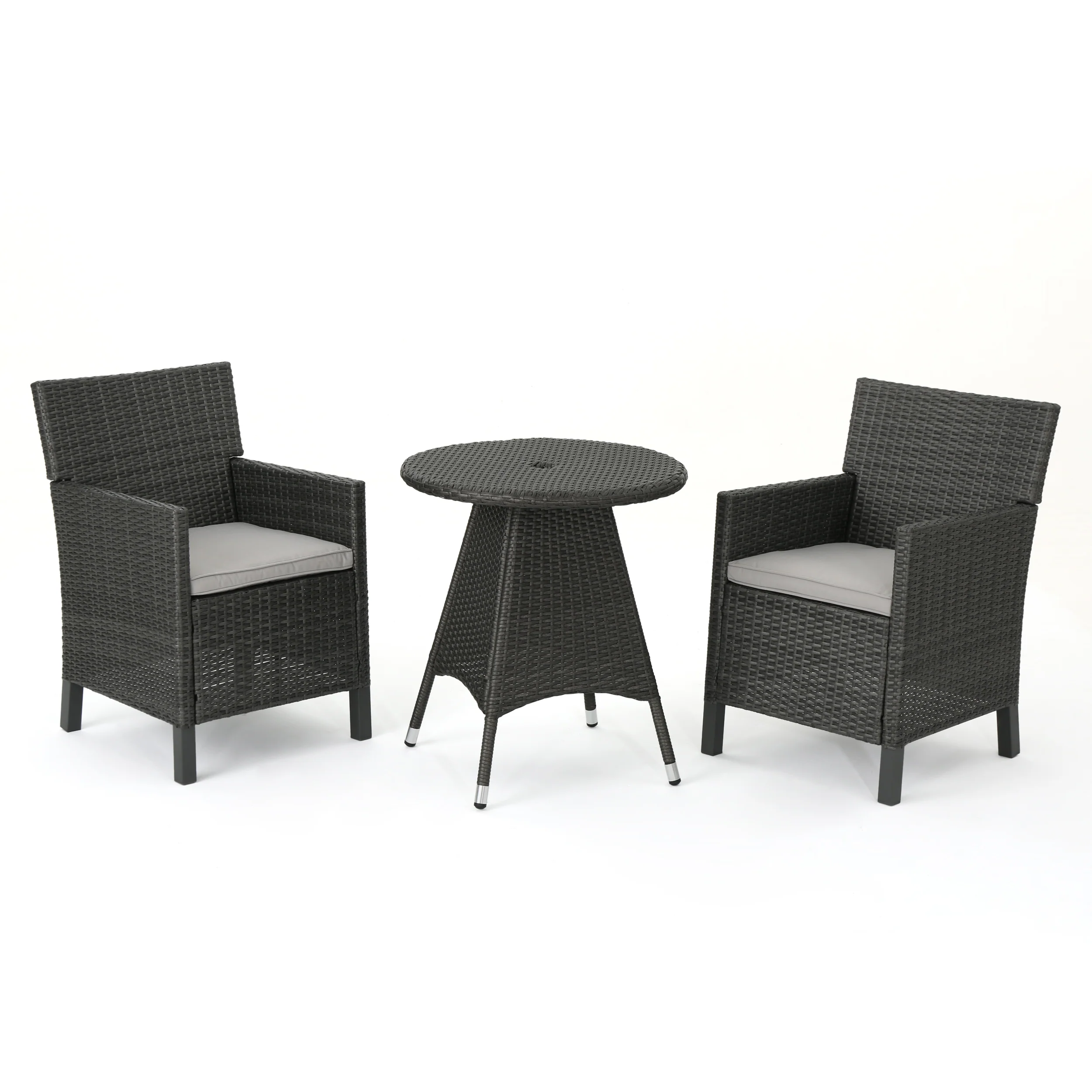 Cyril Outdoor 3 Piece Wicker Dining Set with Water Resistant Cushions - furnishings