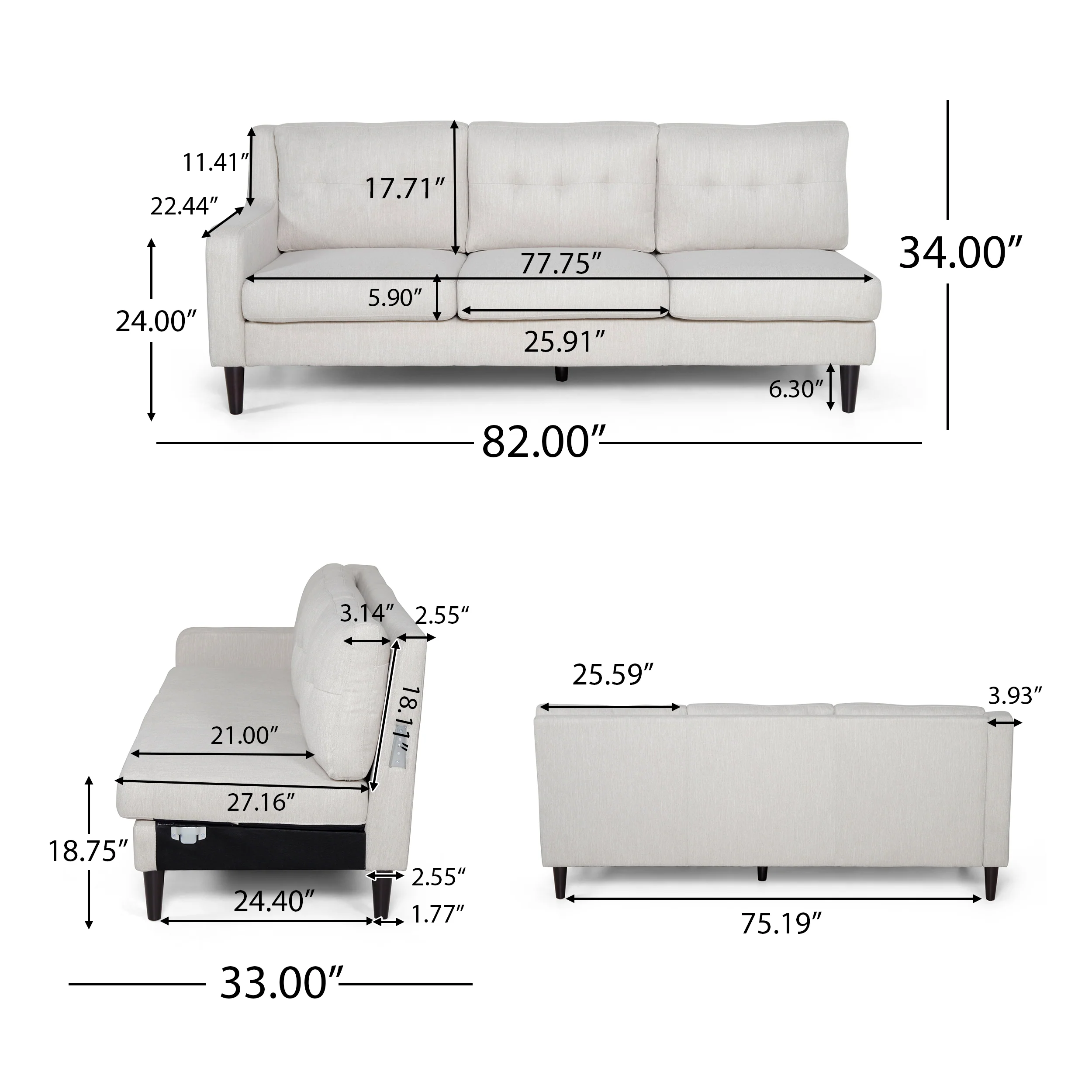 McCone Contemporary Tufted Fabric 7 Seater Sectional Sofa Set - furnishings