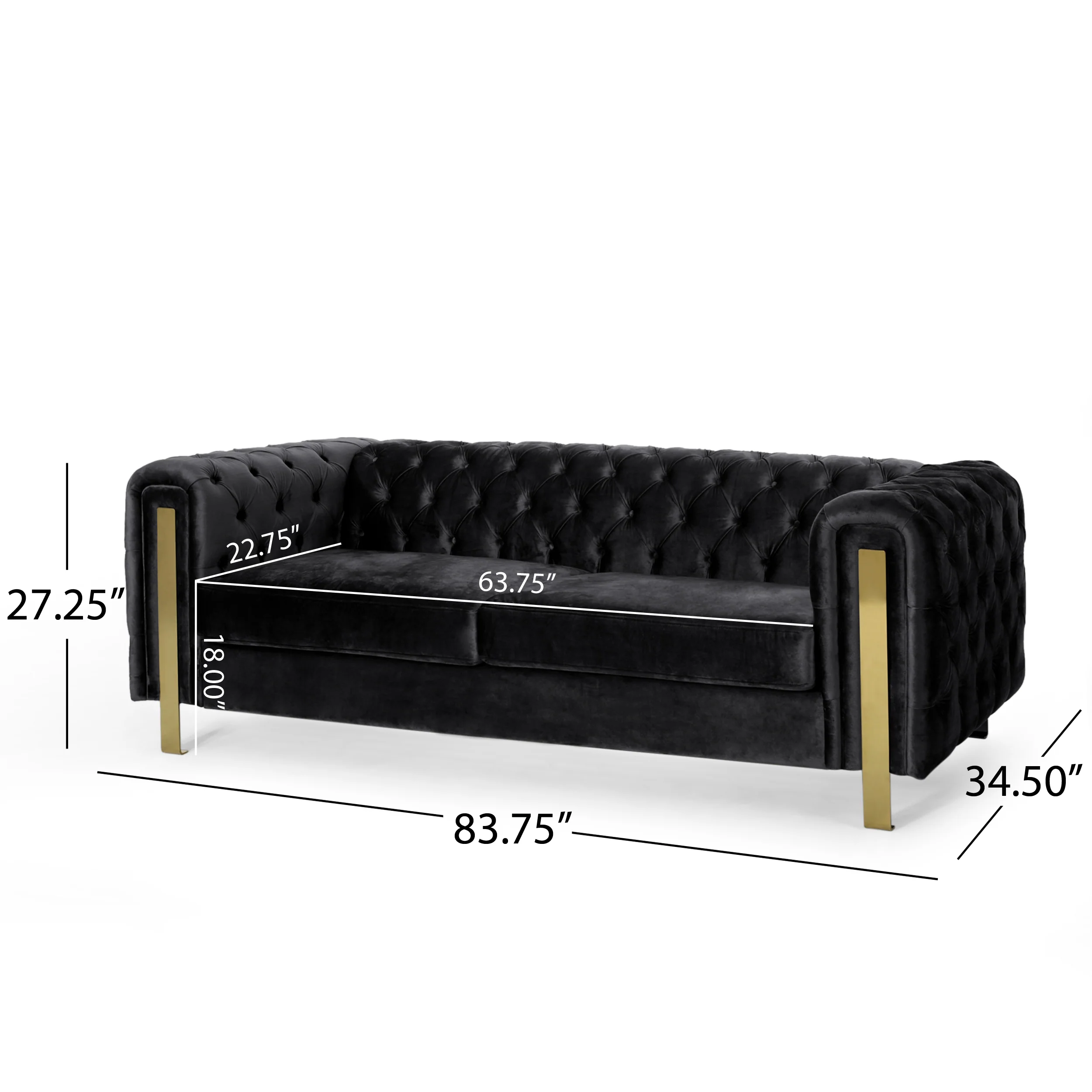 Giovanna Modern Glam Tufted Velvet 3 Seater Sofa - furnishings