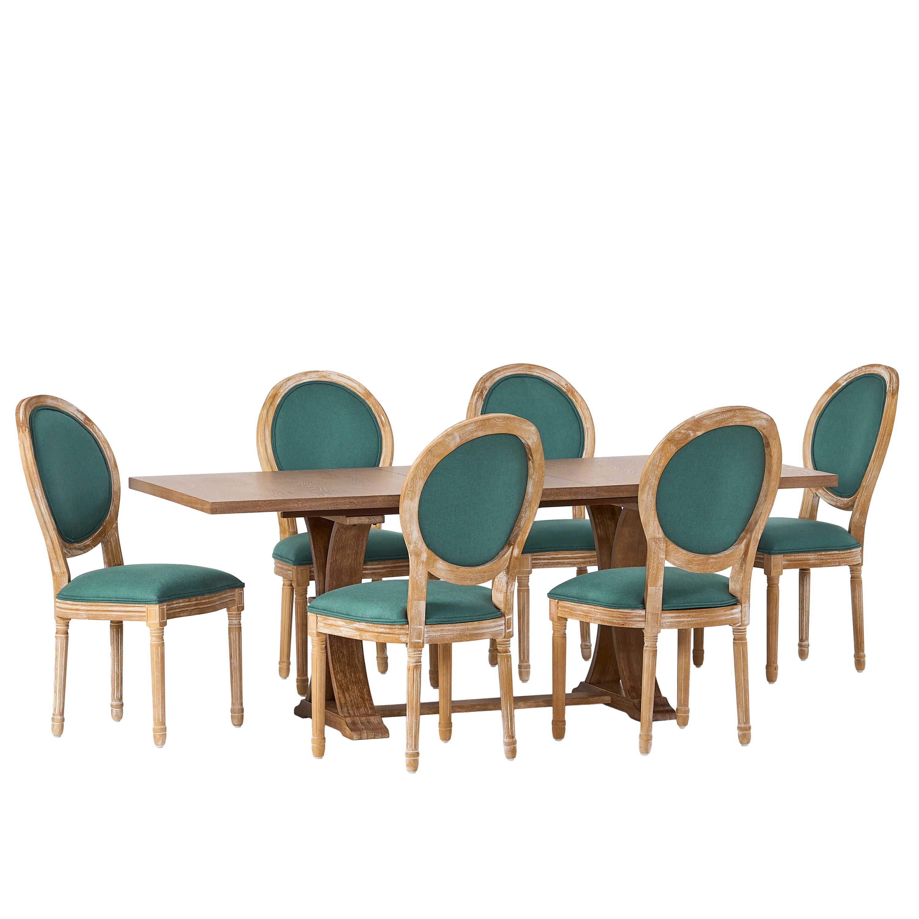 Dason French Country Fabric Upholstered Wood 7 Piece Dining Set - furnishings