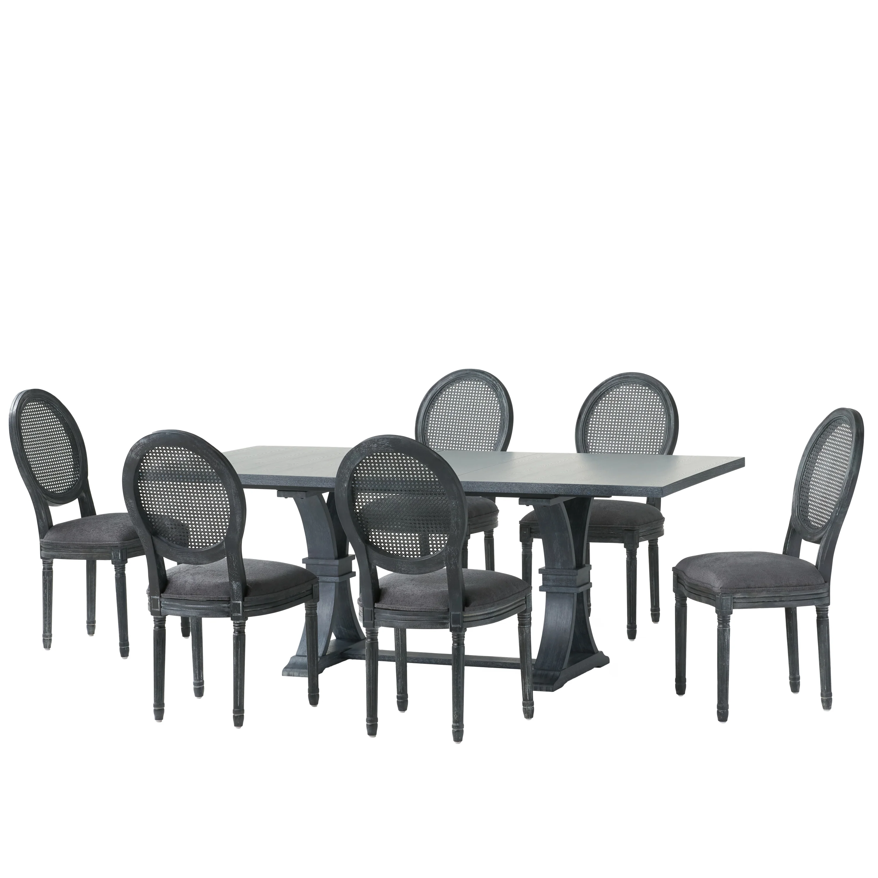 Lintz French Country Wood and Cane 7-Piece Expandable Dining Set - furnishings