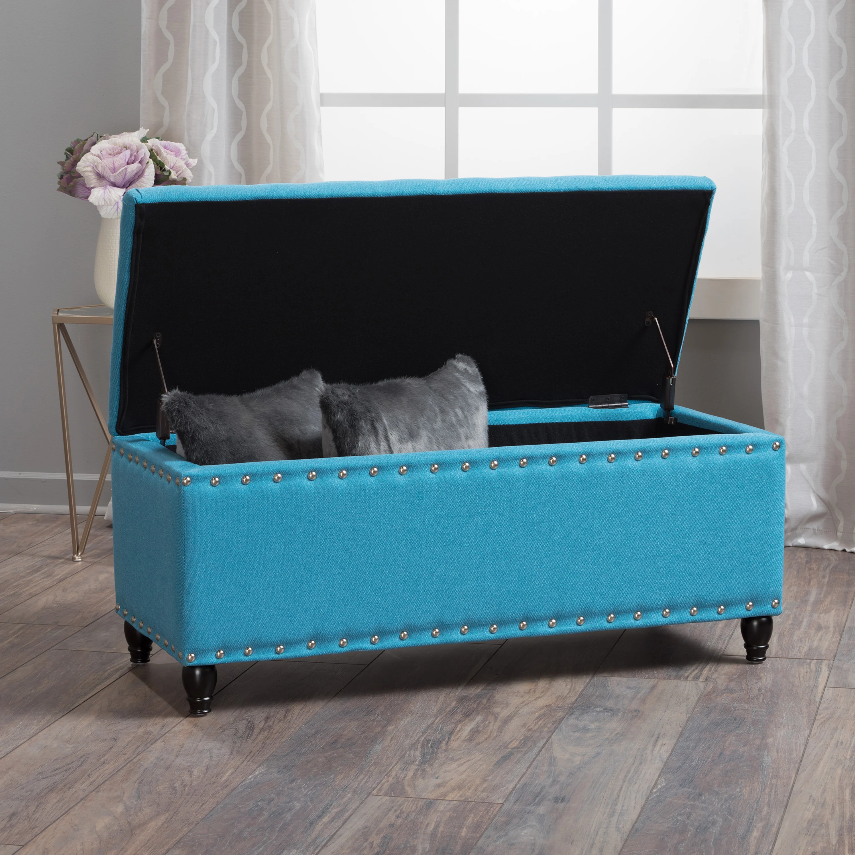 Tatiana Contemporary Fabric Storage Ottoman with Nailhead Trim - furnishings