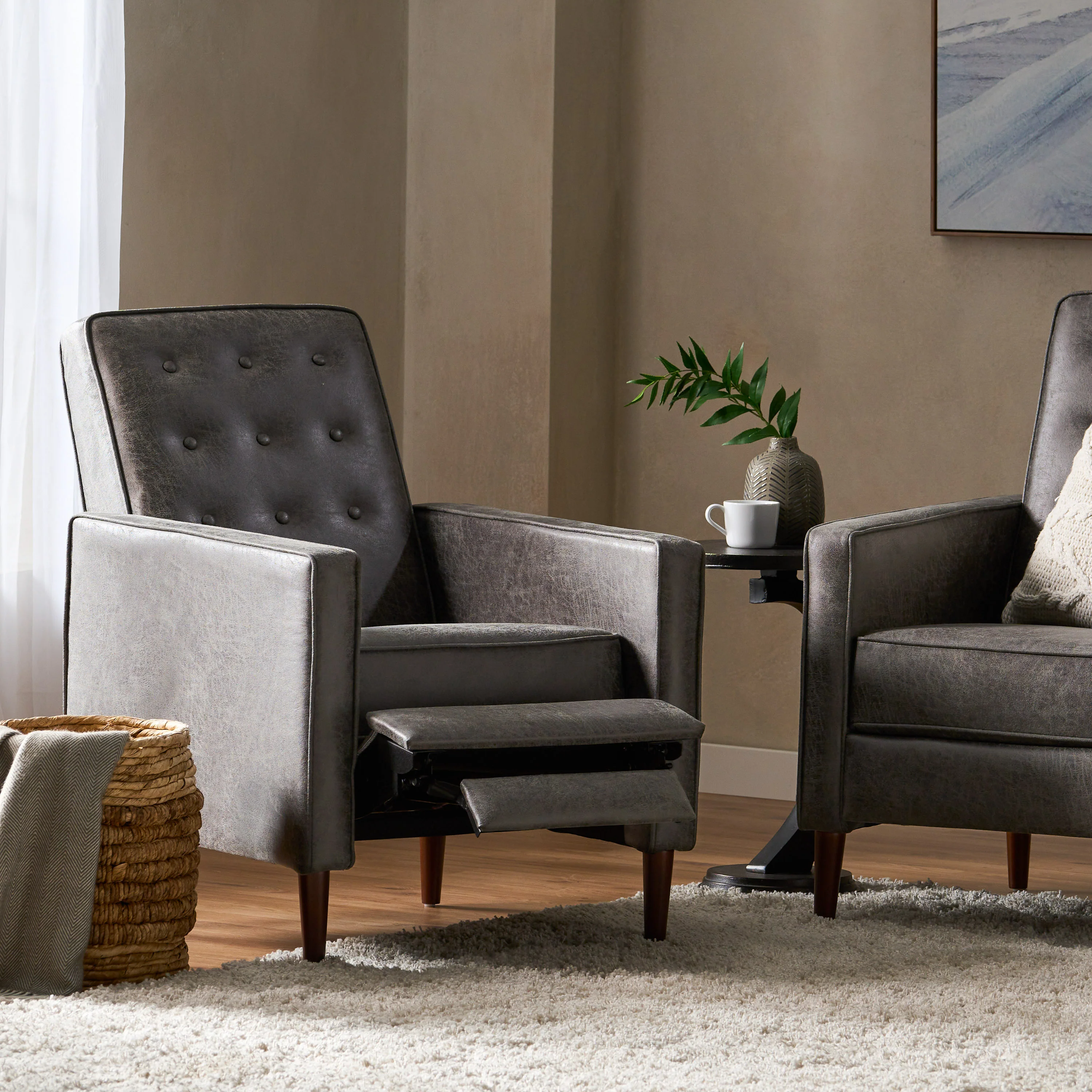 Mason Mid-Century Modern Tufted Back Microfiber Recliner - furnishings
