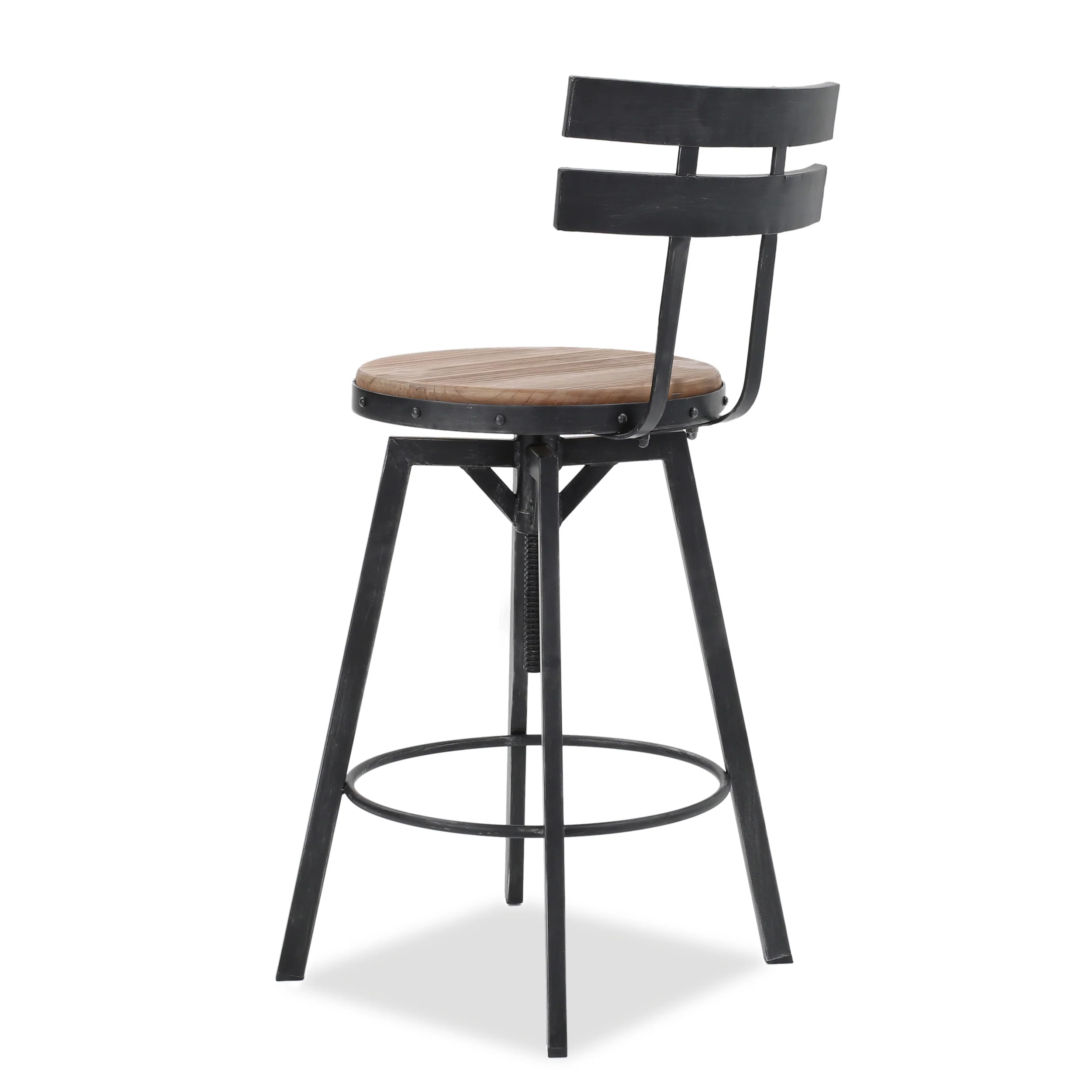 Poe Black Brush Silver Firwood Adjustable Barstool - furnishings