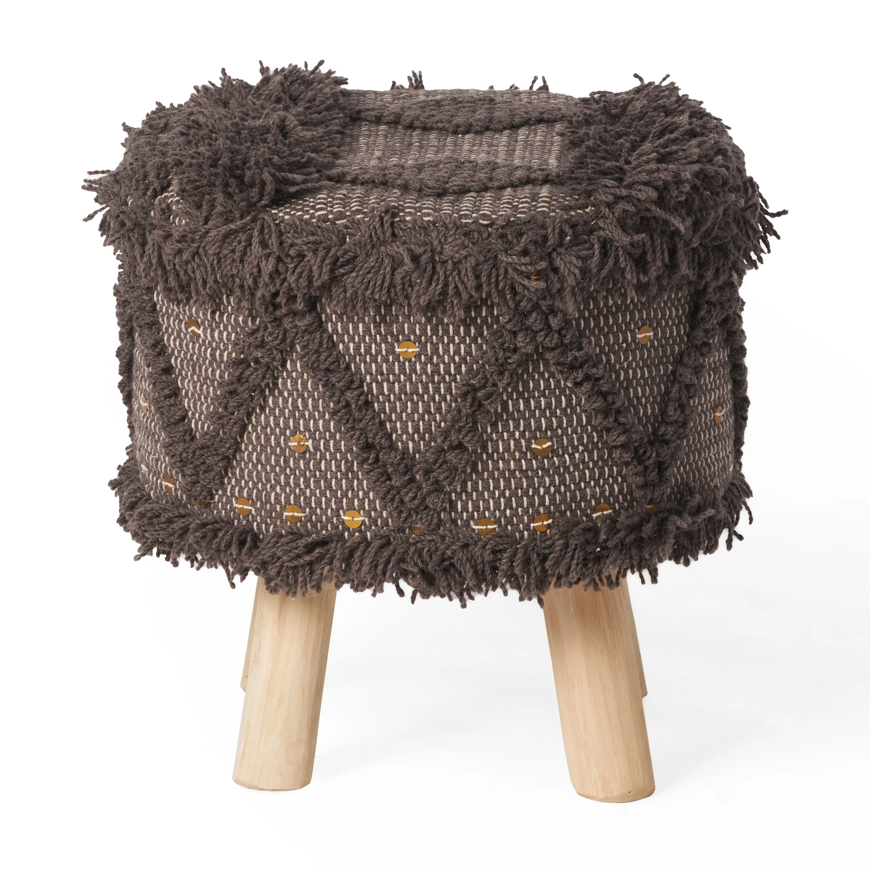 Edene Handcrafted Boho Fabric Stool with Metal Accents - furnishings