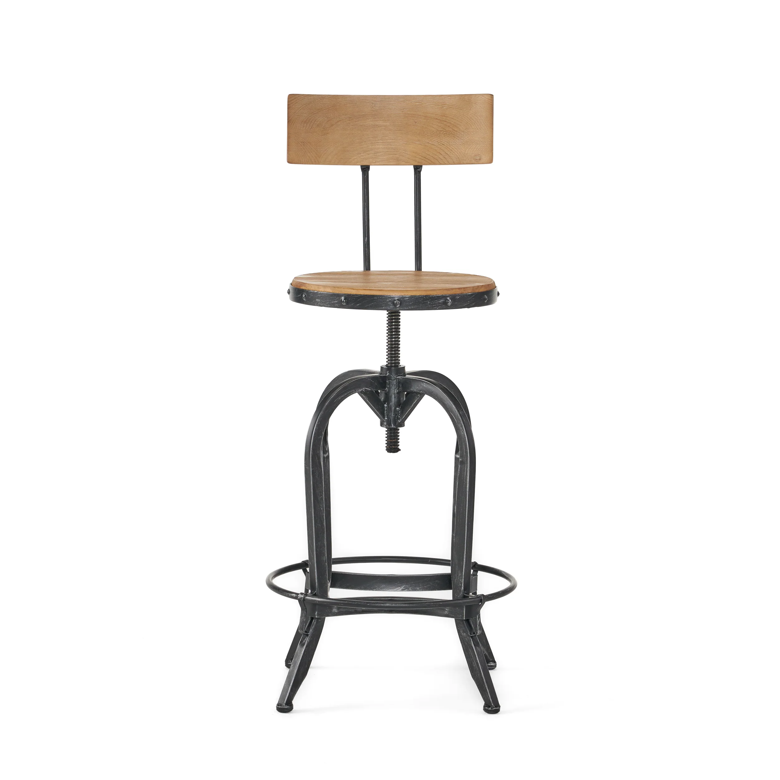 Hartley Naturally Antique Fir Wood Adjustable Barstool With Backrest - furnishings