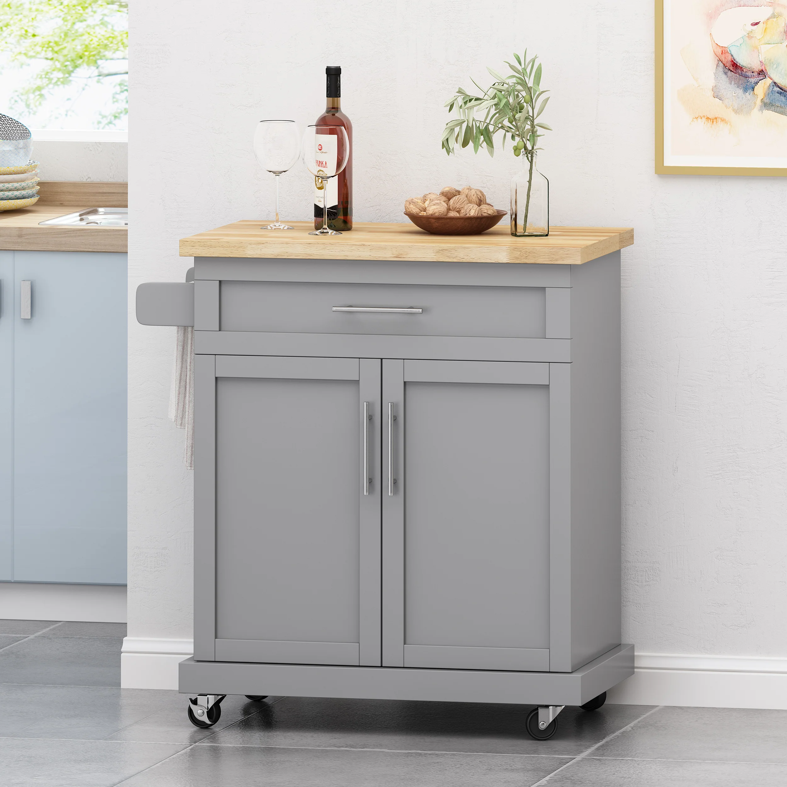 Negley Contemporary Kitchen Cart with Wheels - furnishings
