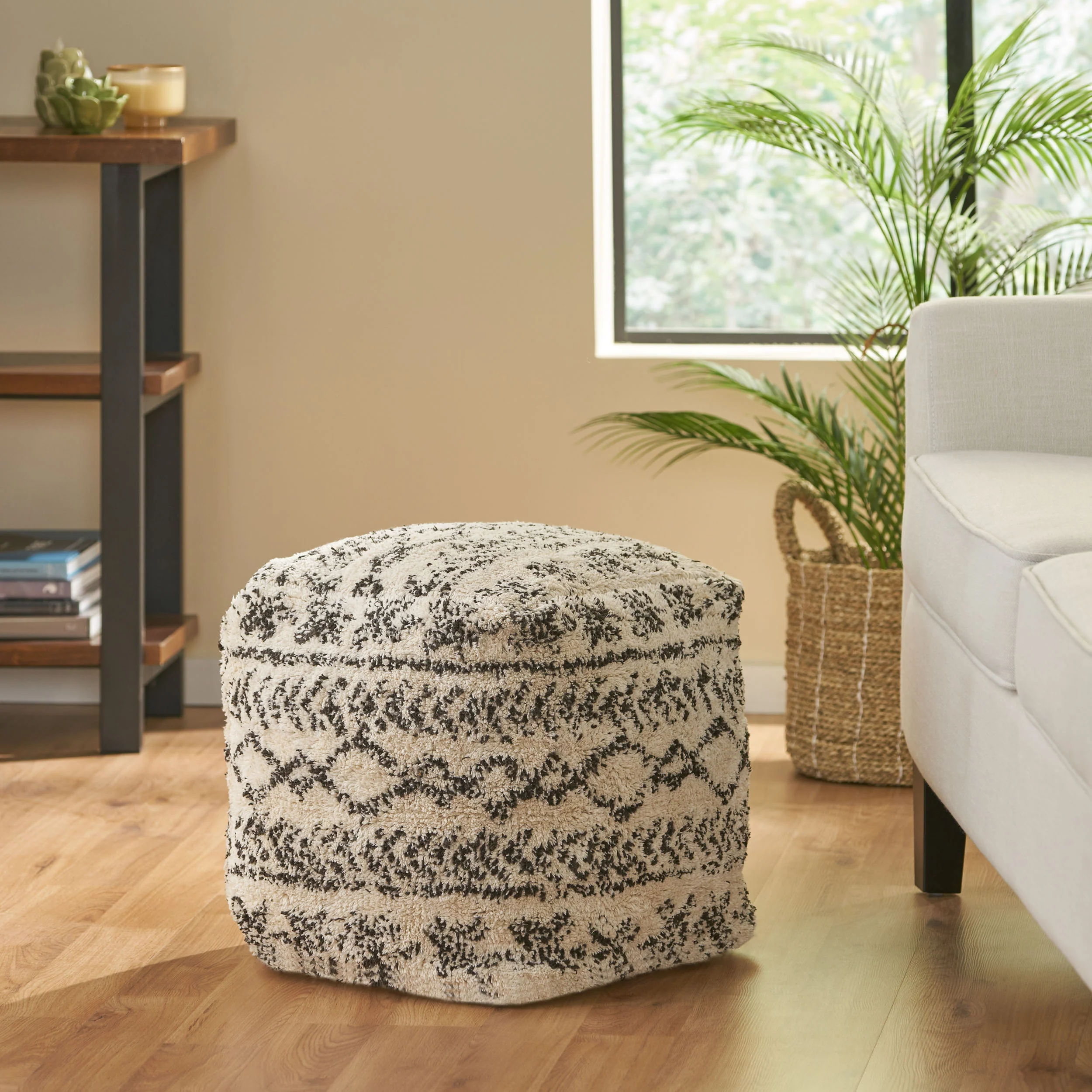 Anadarko Handcrafted Boho Fabric Cube Pouf - furnishings