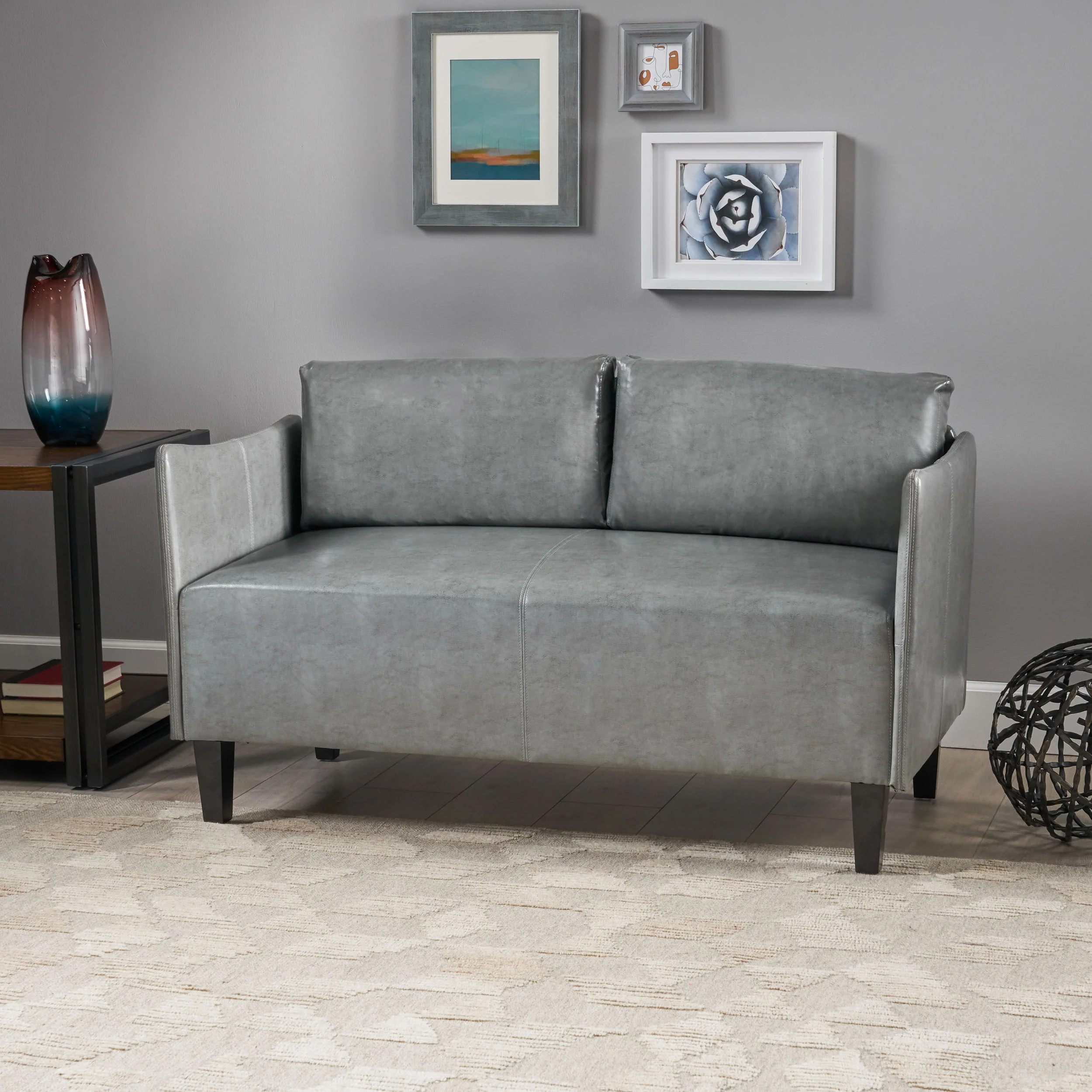 Nile Grey Leather Loveseat - furnishings