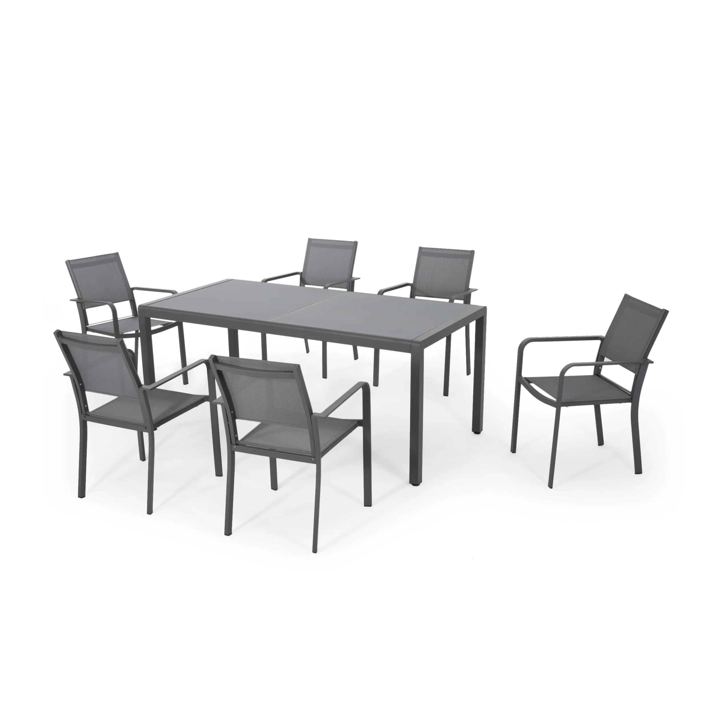 Glauk Outdoor 6 Seater Aluminum Dining Set with Tempered Glass Table Top - furnishings