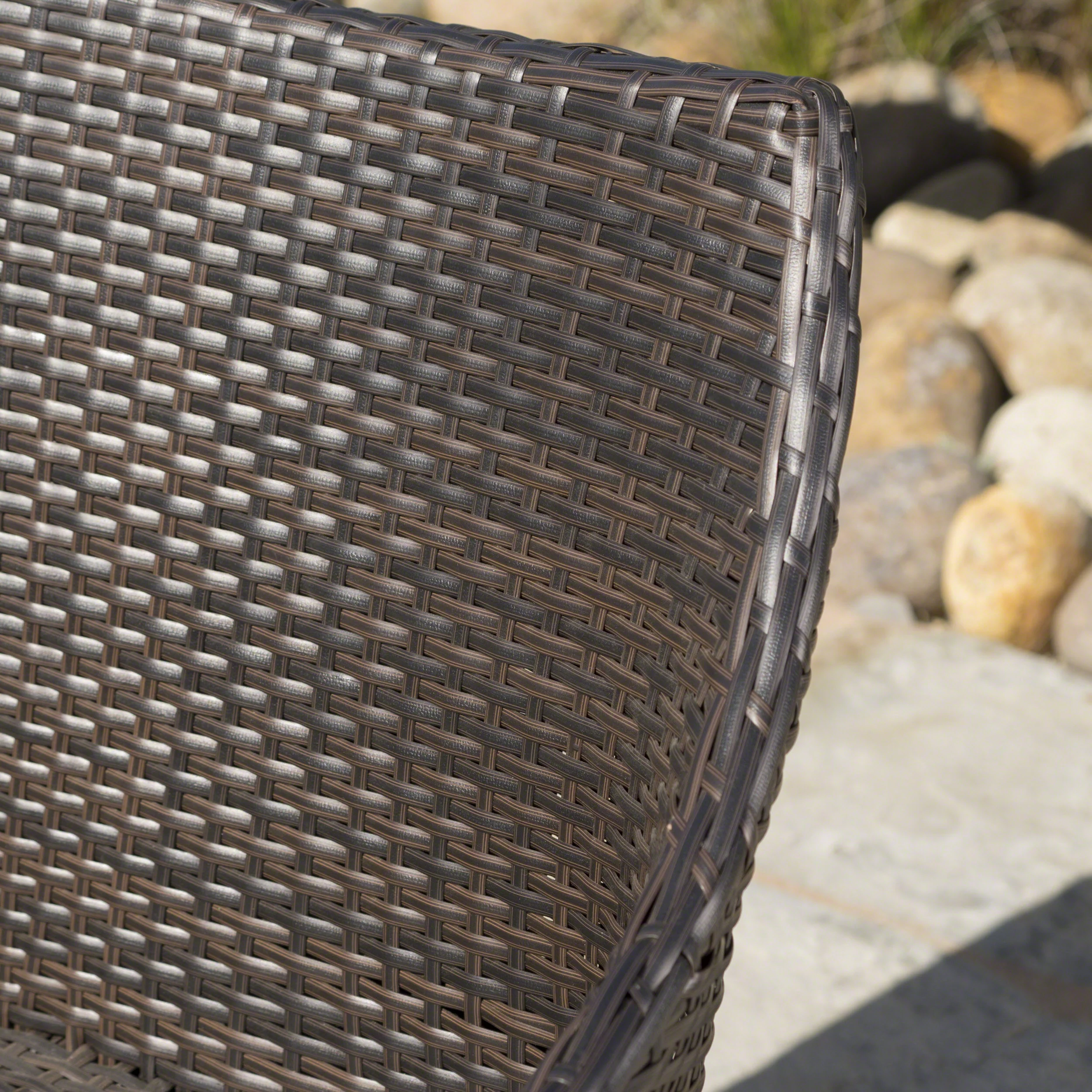 Tannis Outdoor 7 Piece Multi-brown Wicker Oval Dining Set with Stacking Chairs - furnishings