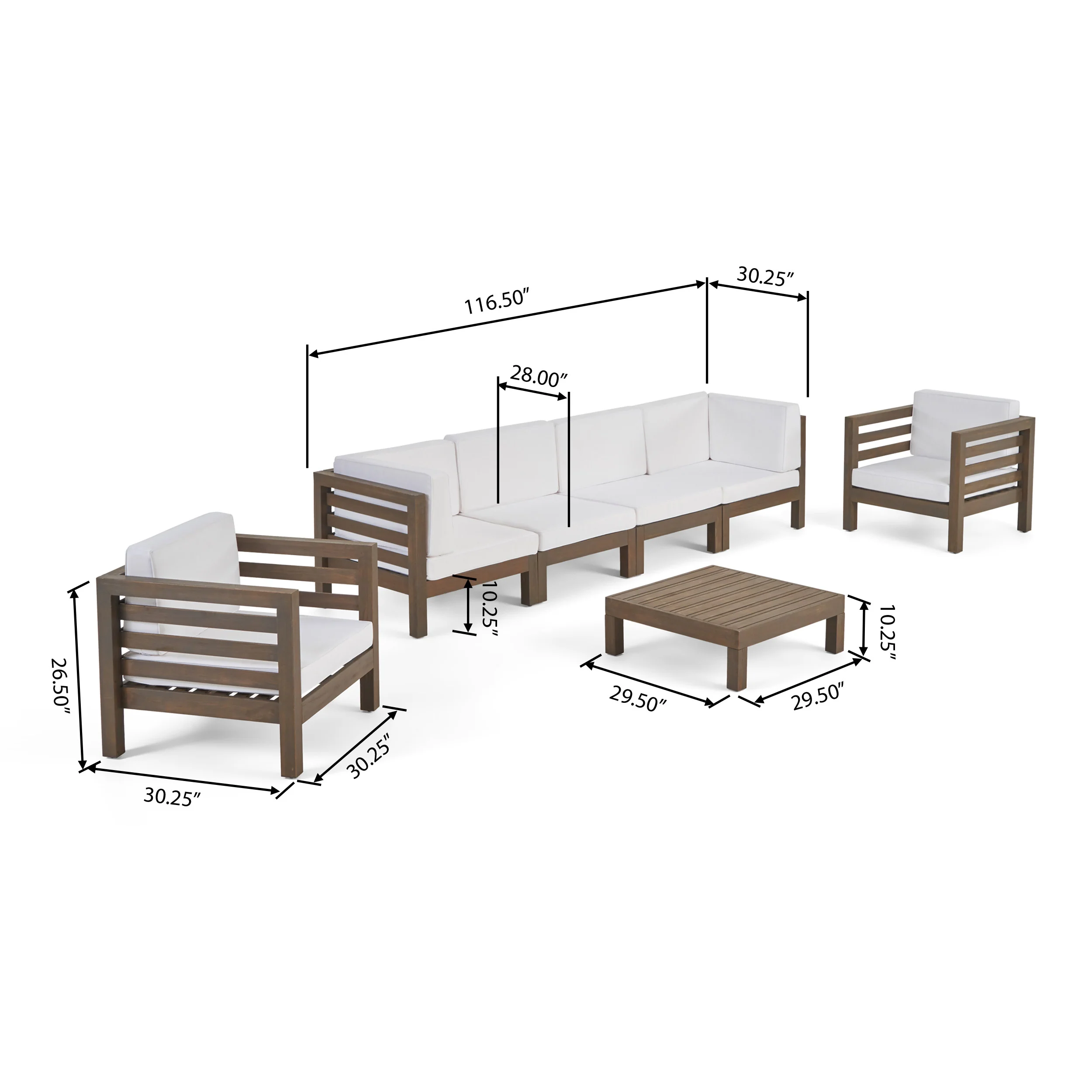 Emma Outdoor 6 Seater Acacia Wood Sofa Chat Set - furnishings