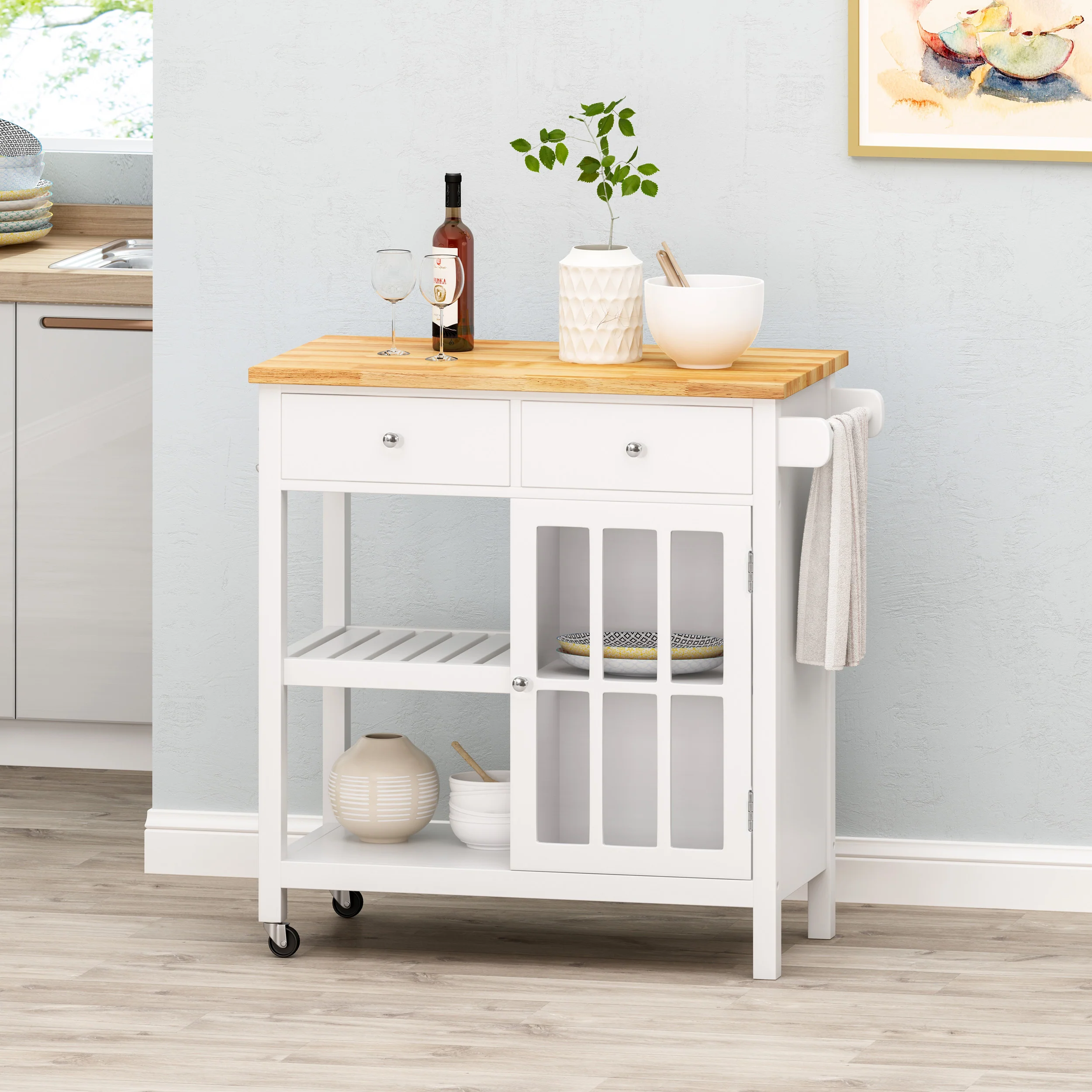 Aidah Contemporary Kitchen Cart with Wheels - furnishings