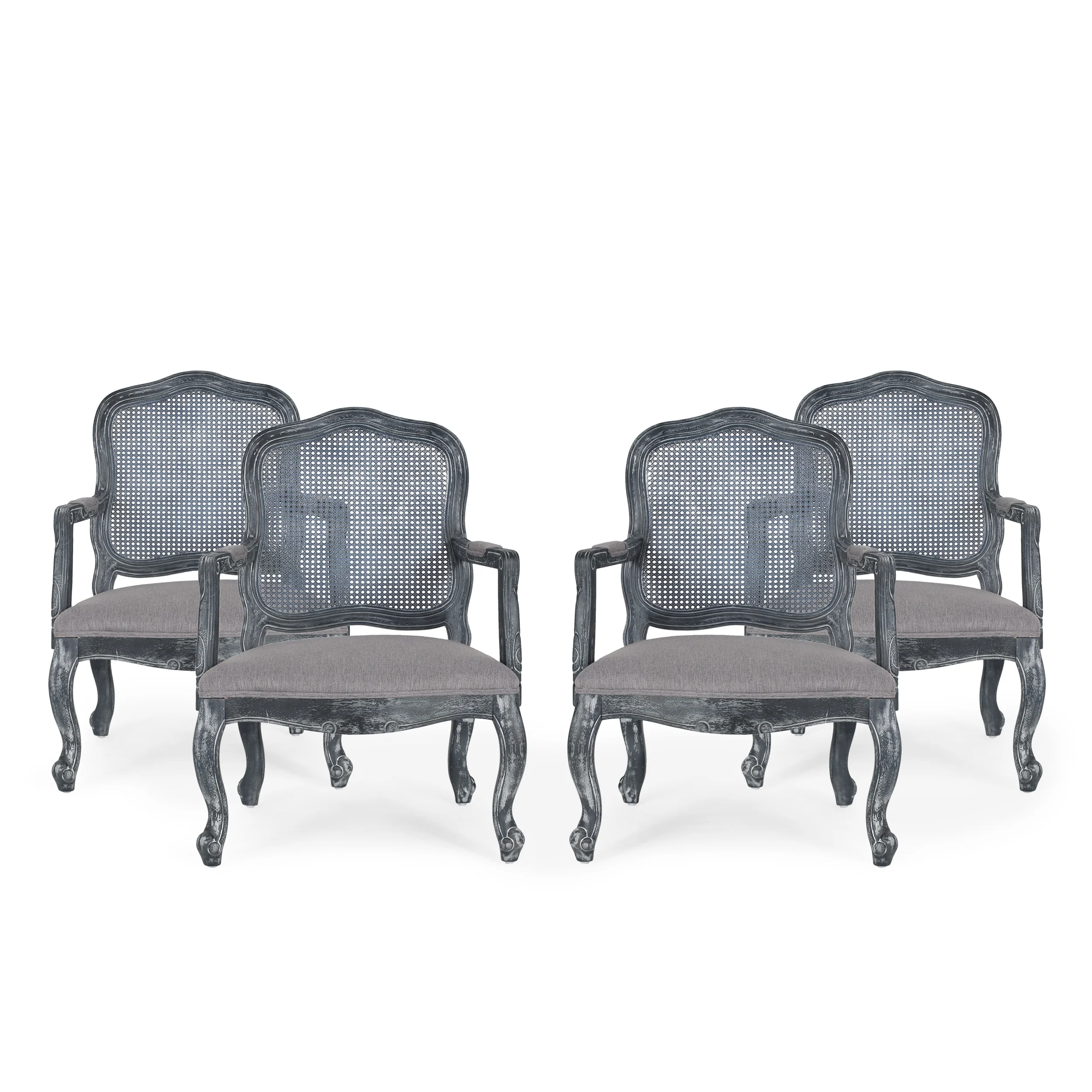 Biorn French Country Wood and Cane Upholstered Dining Armchair - furnishings