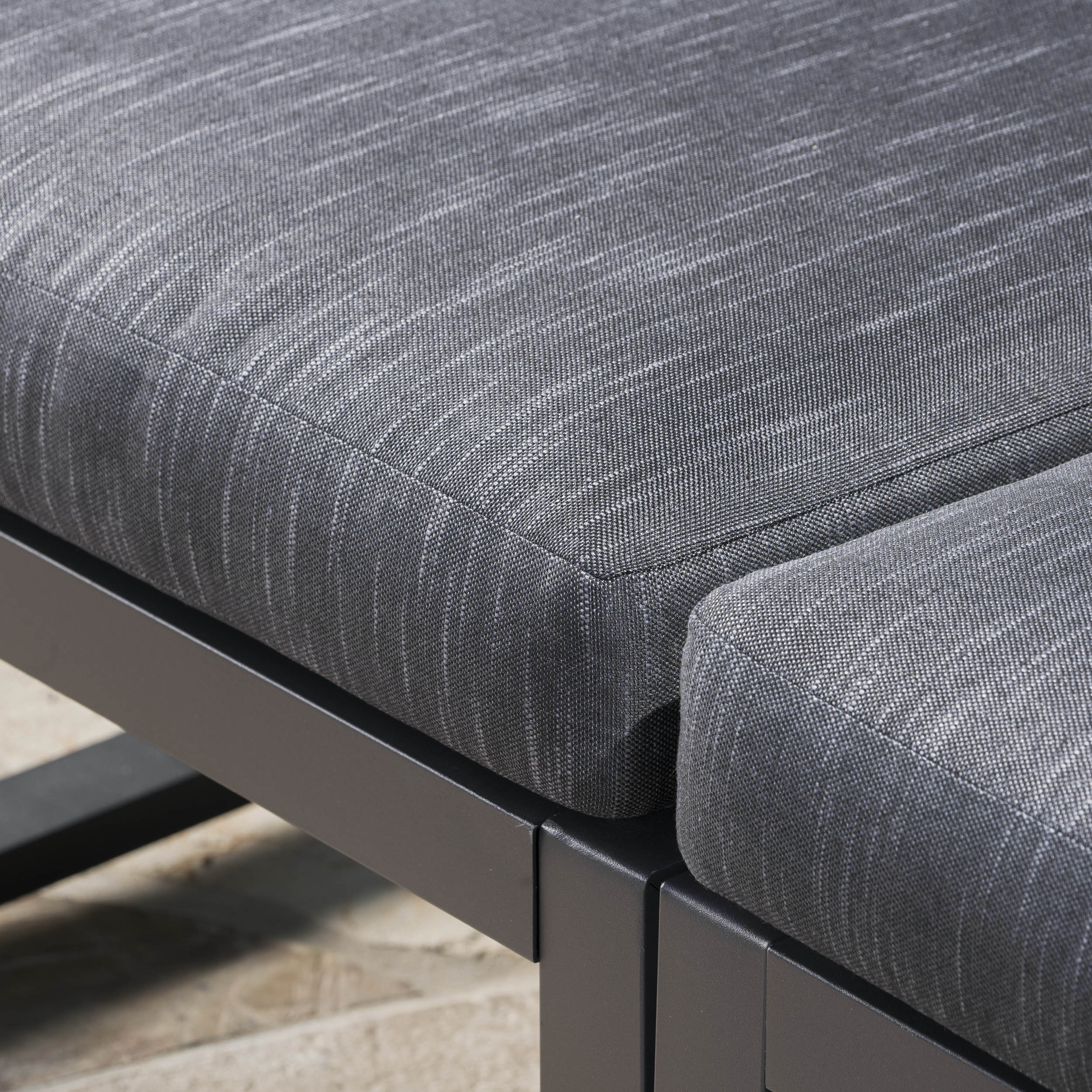 Nealie Modern Outdoor Dark Gray Aluminum Sectional Sofa Set with Black Cushions - furnishings