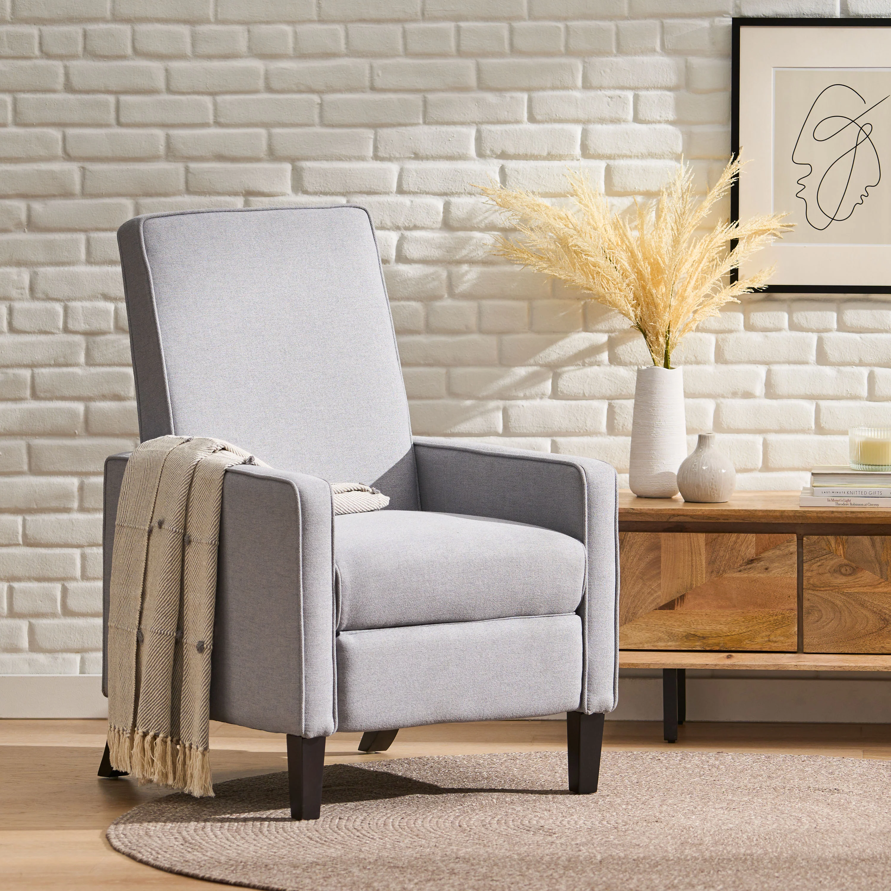 Olinda Minimalist Style Fabric Recliner Chair - furnishings