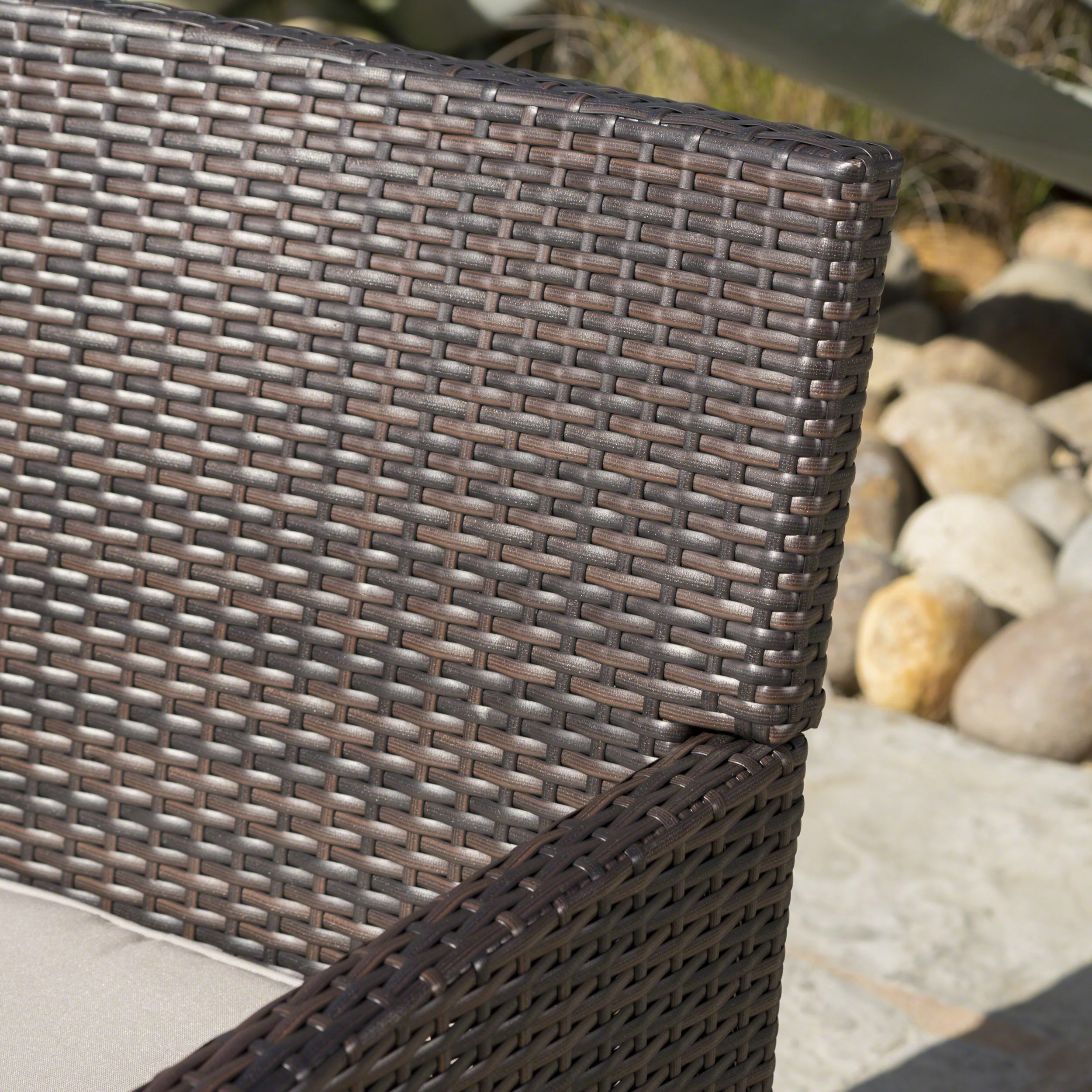 Crete Outdoor 7 Piece Wicker Oval Dining Set with Water Resistant Cushions - furnishings