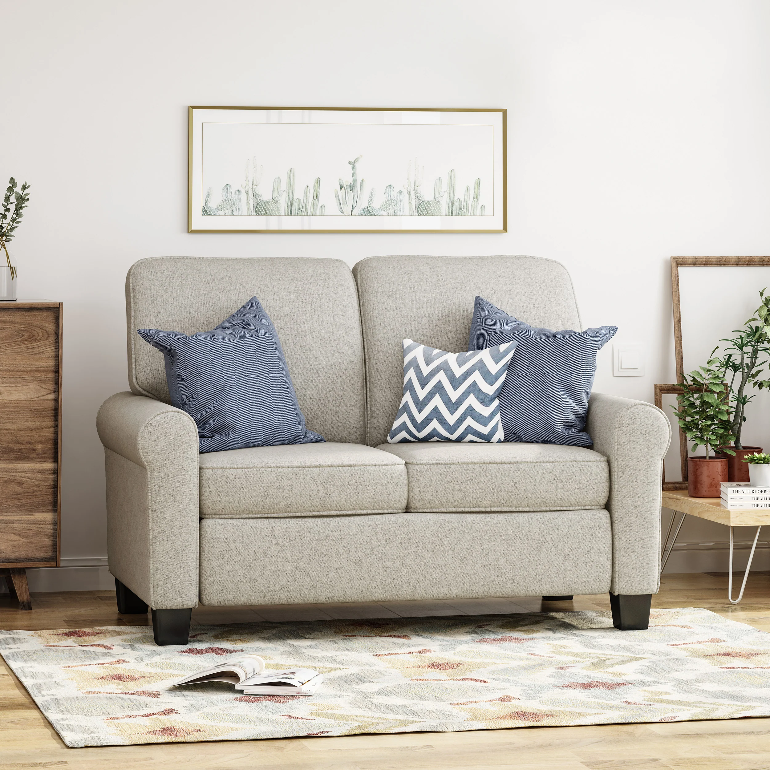 Denise Contemporary Fabric Upholstered Loveseat with Tonal Piping - furnishings