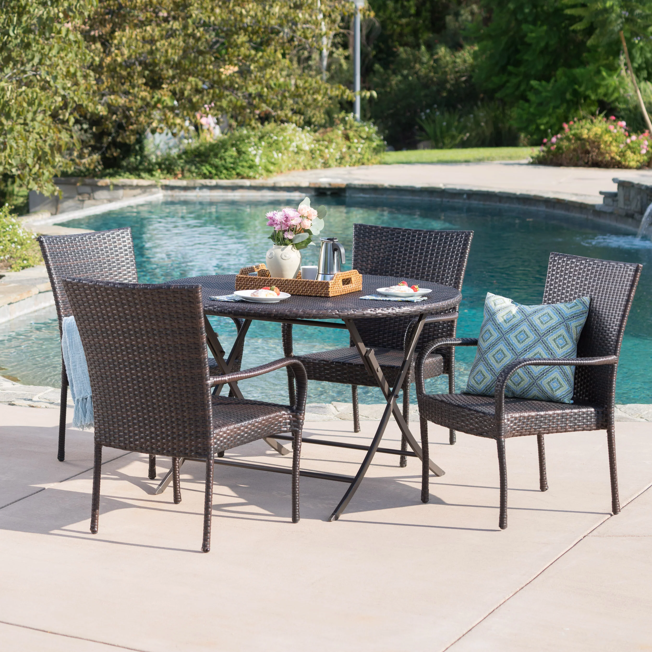 Rafael Outdoor 5 Piece Multi-Brown Wicker Dining Set - furnishings