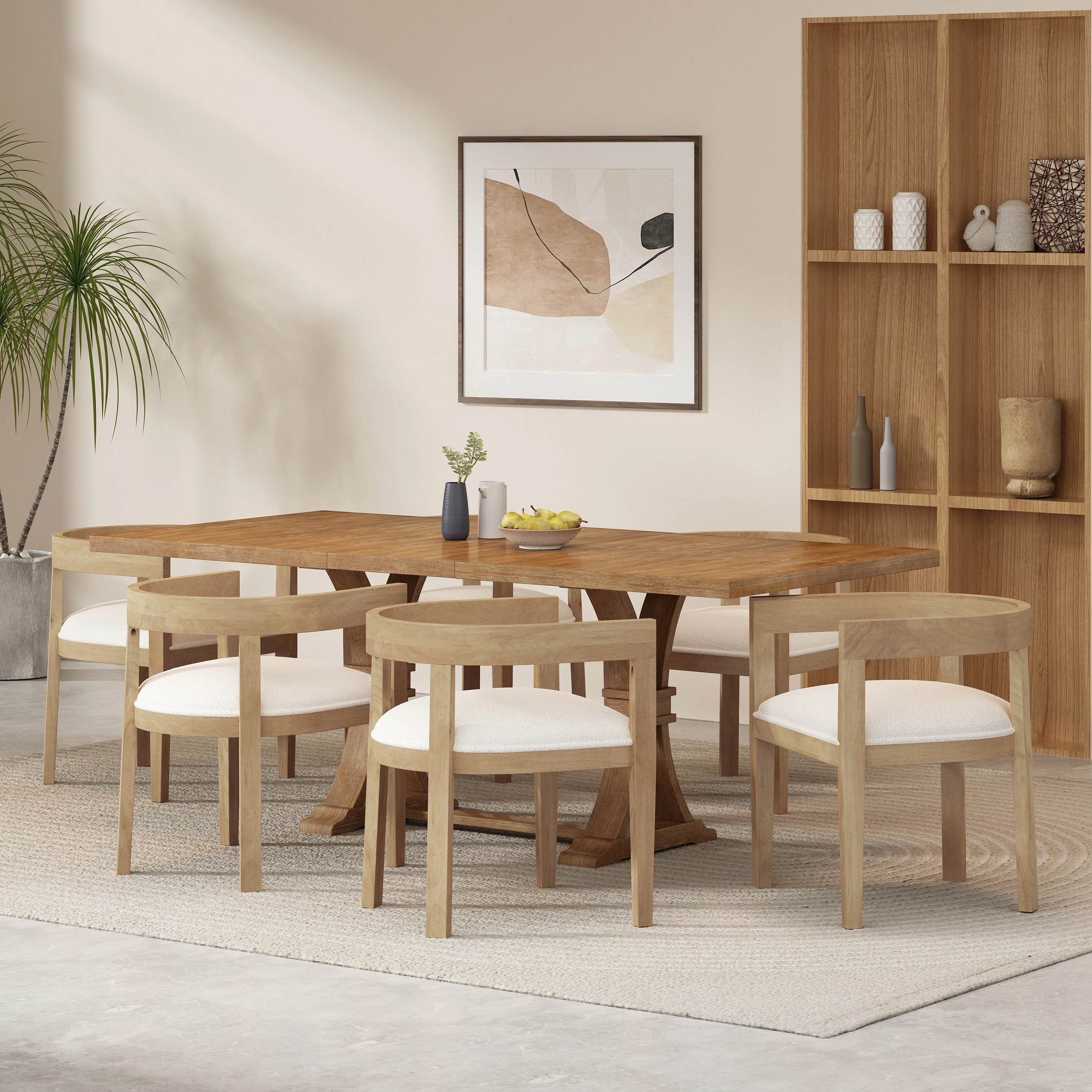 Ladieu Fabric Upholstered Wood 7 Piece Dining Set - furnishings