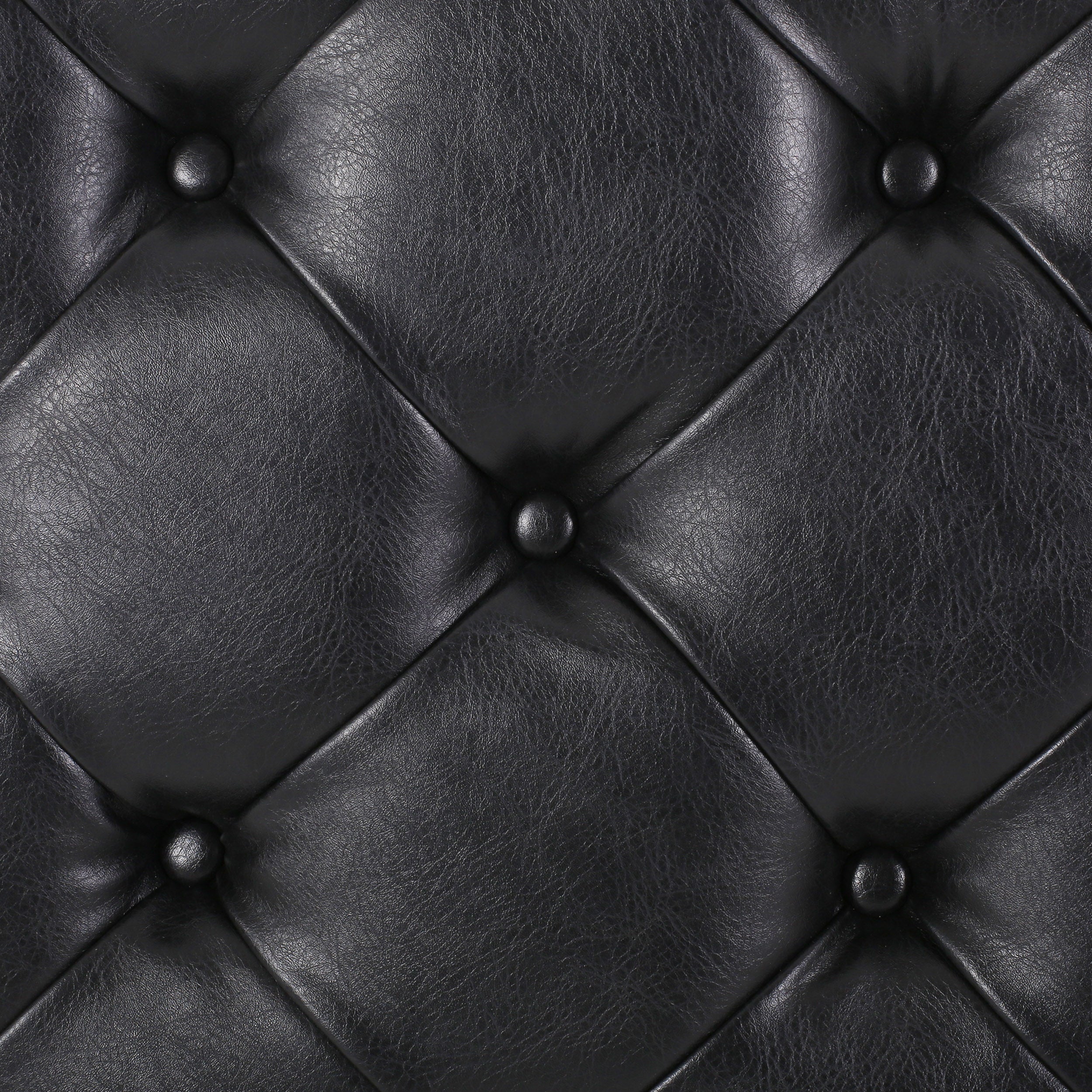 Baynes Contemporary Faux Leather Tufted Wood Round Ottoman with Open Shelf - furnishings