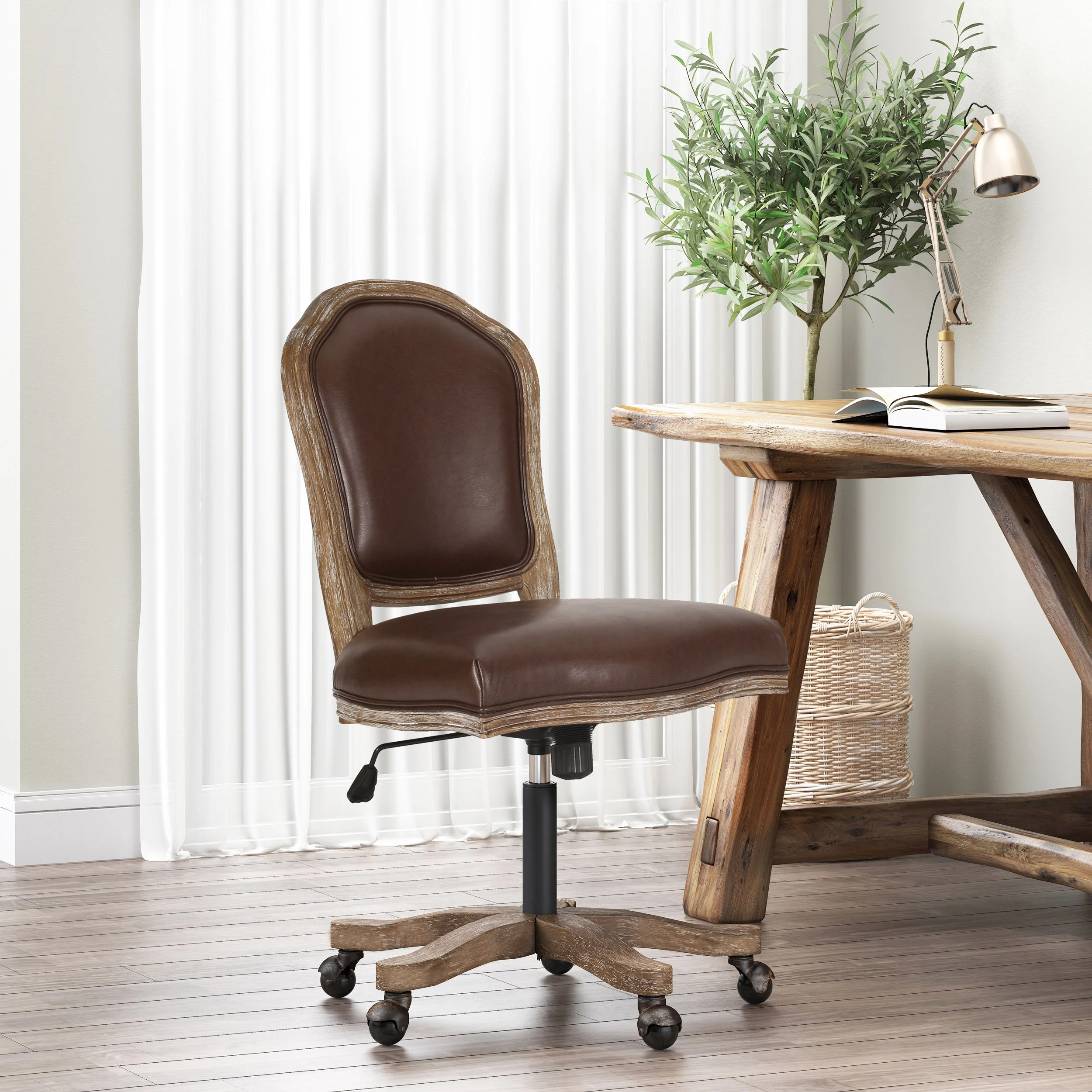 Oakes French Country Upholstered Swivel Office Chair - furnishings