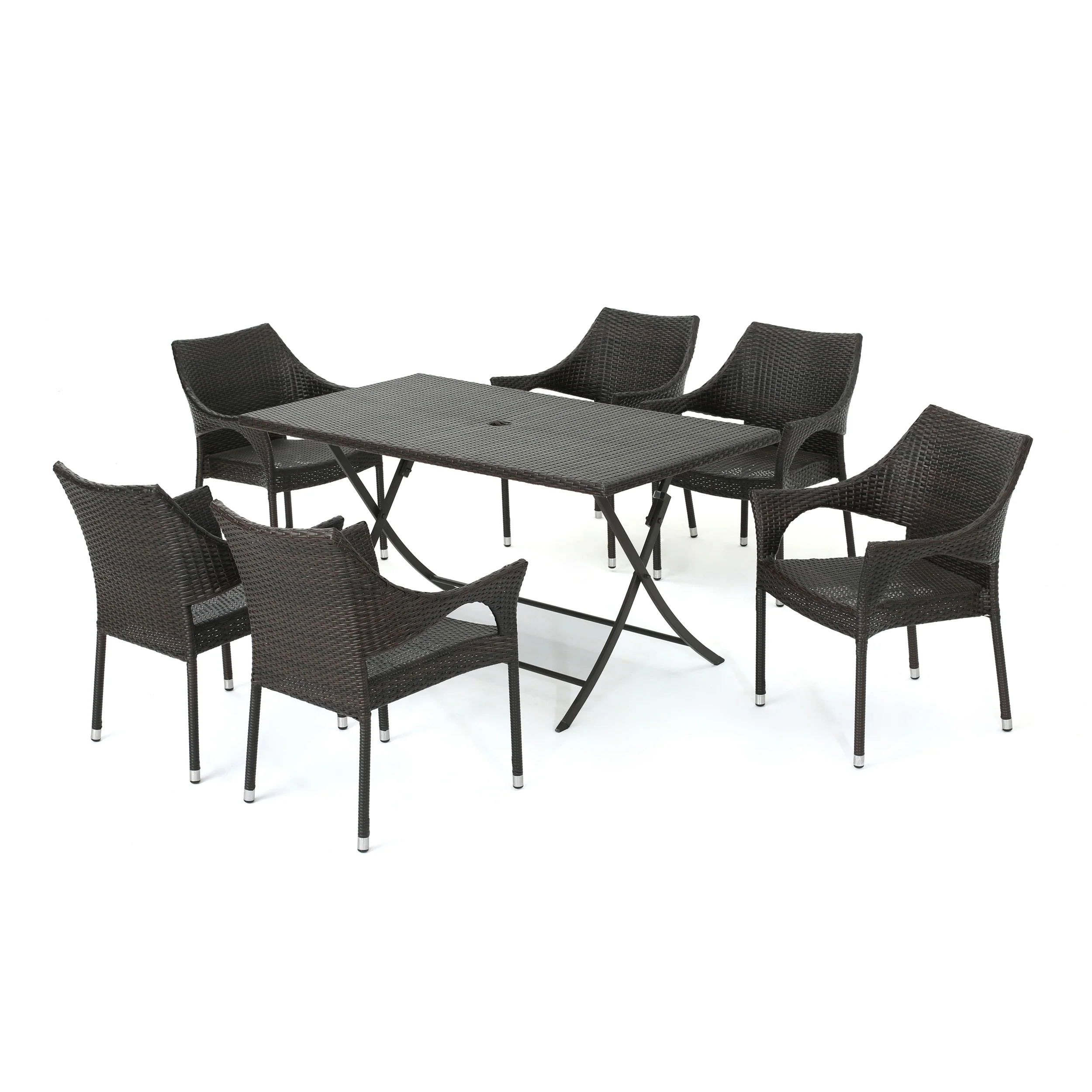 Doris Outdoor 7 Piece Multi-brown Wicker Dining Set - furnishings