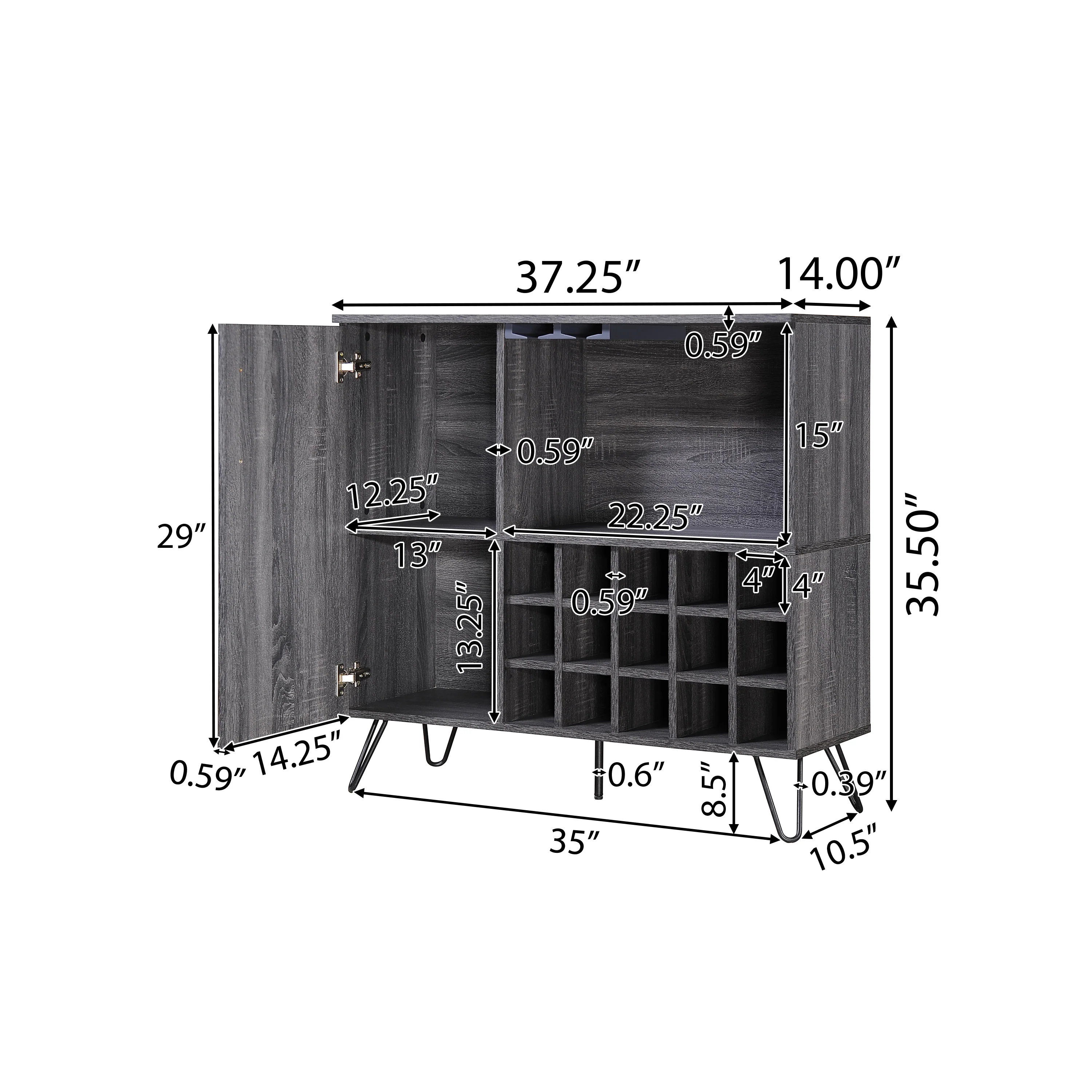 Lochner Mid Century Modern Wine Rack Bar Cabinet - furnishings