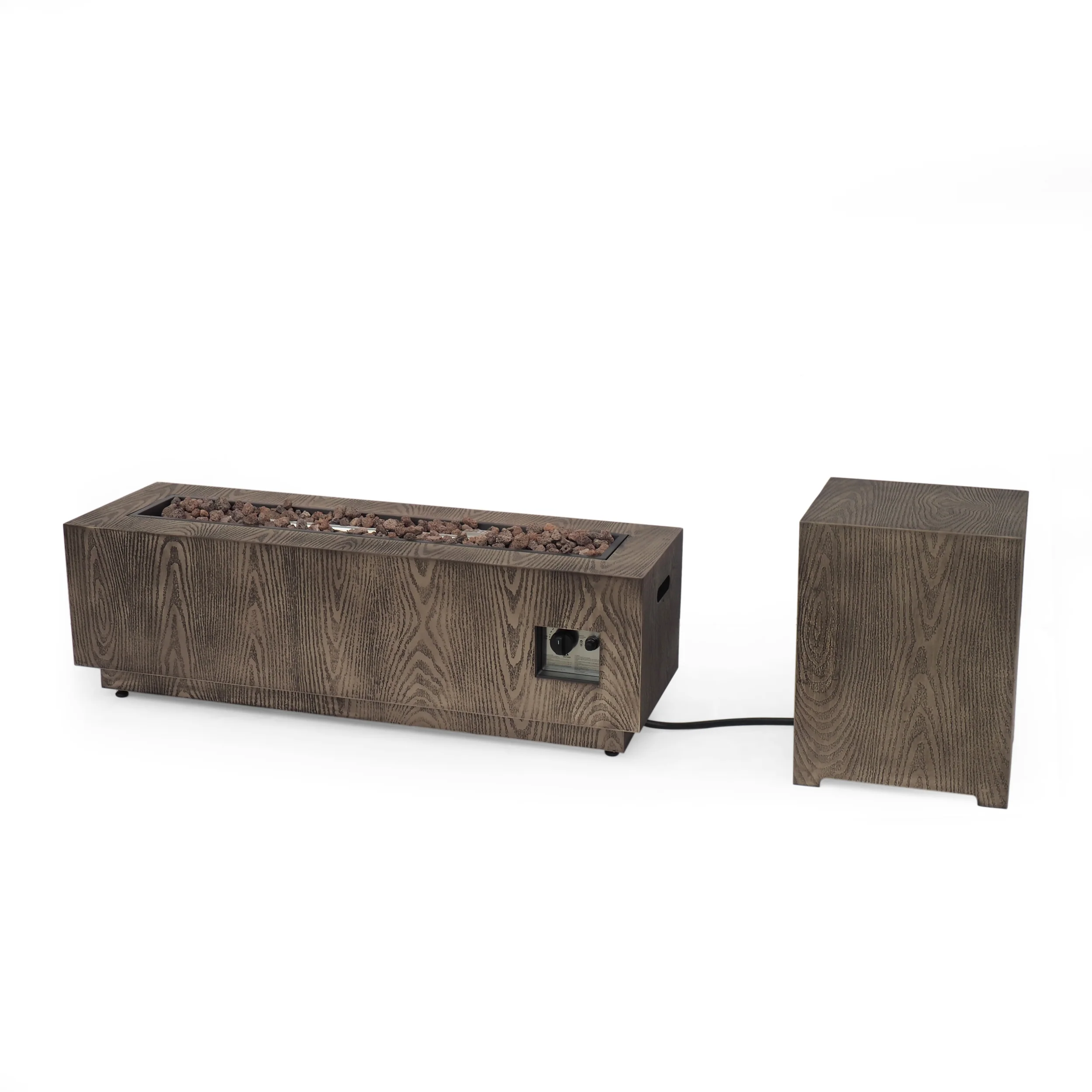 Jasmine Rectangular Wood Finish Propane Fire Pit - furnishings