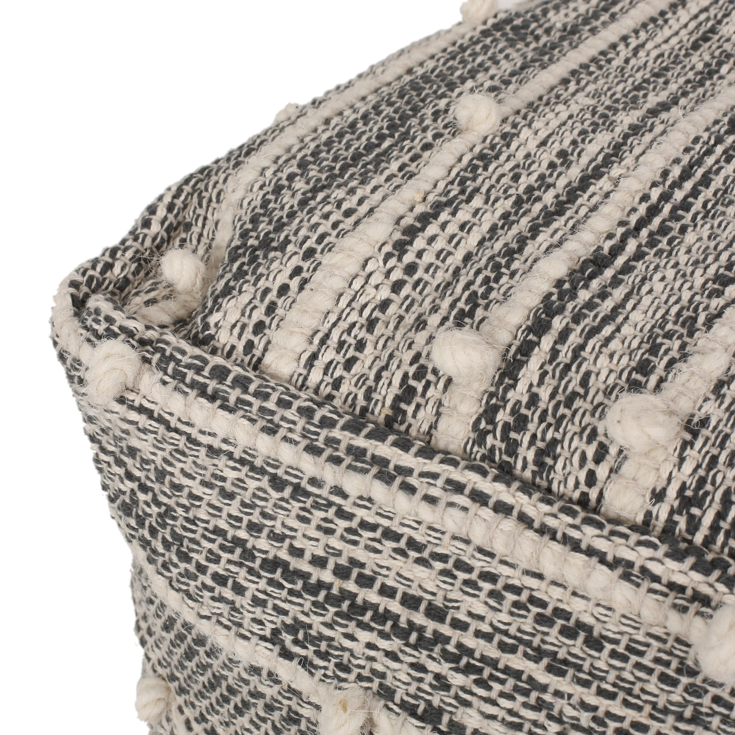 Shurley Parham Boho Handcrafted Fabric Cube Pouf, Ivory and Gray - furnishings