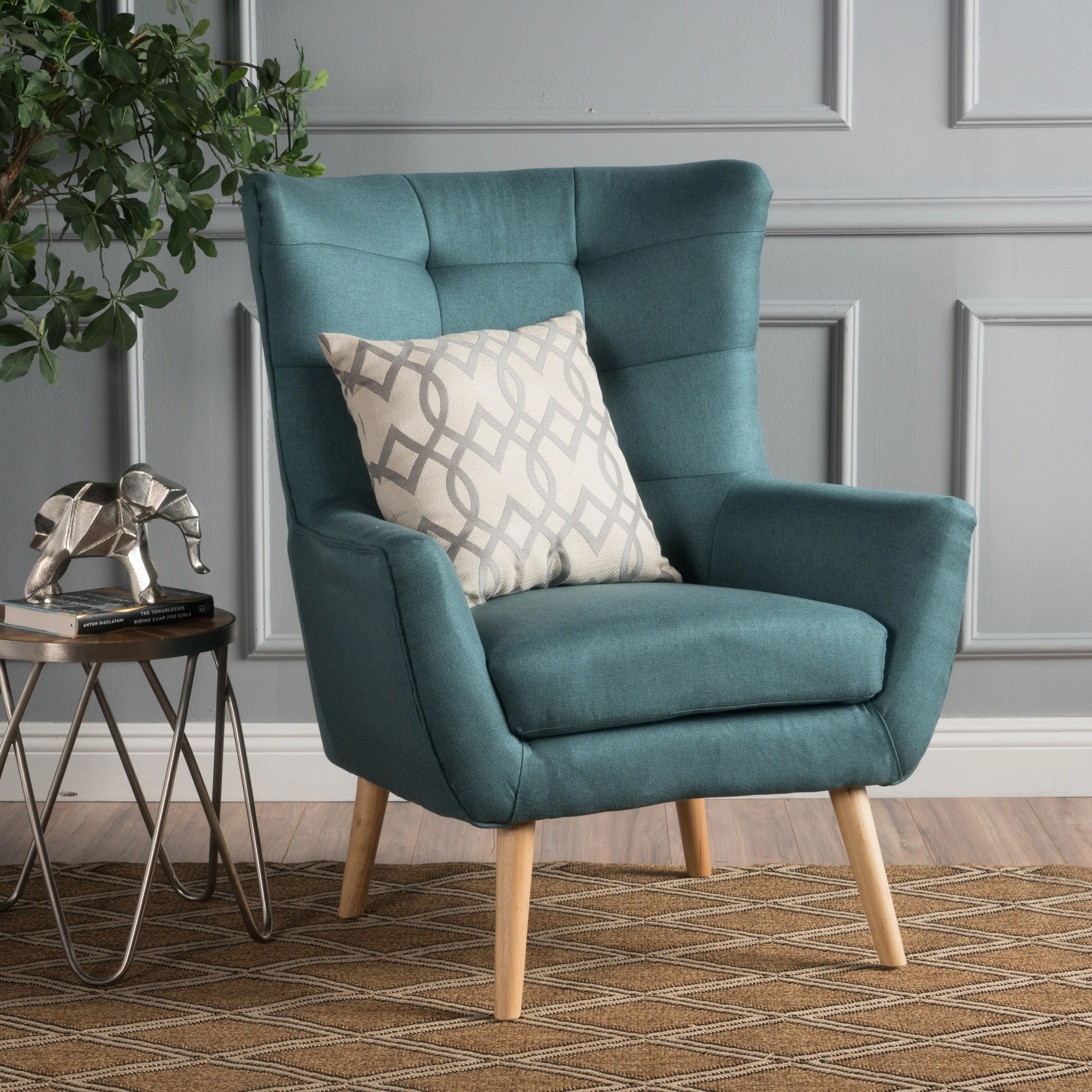 Temescal Mid Century Modern Dark Teal Fabric Accent Chair - furnishings