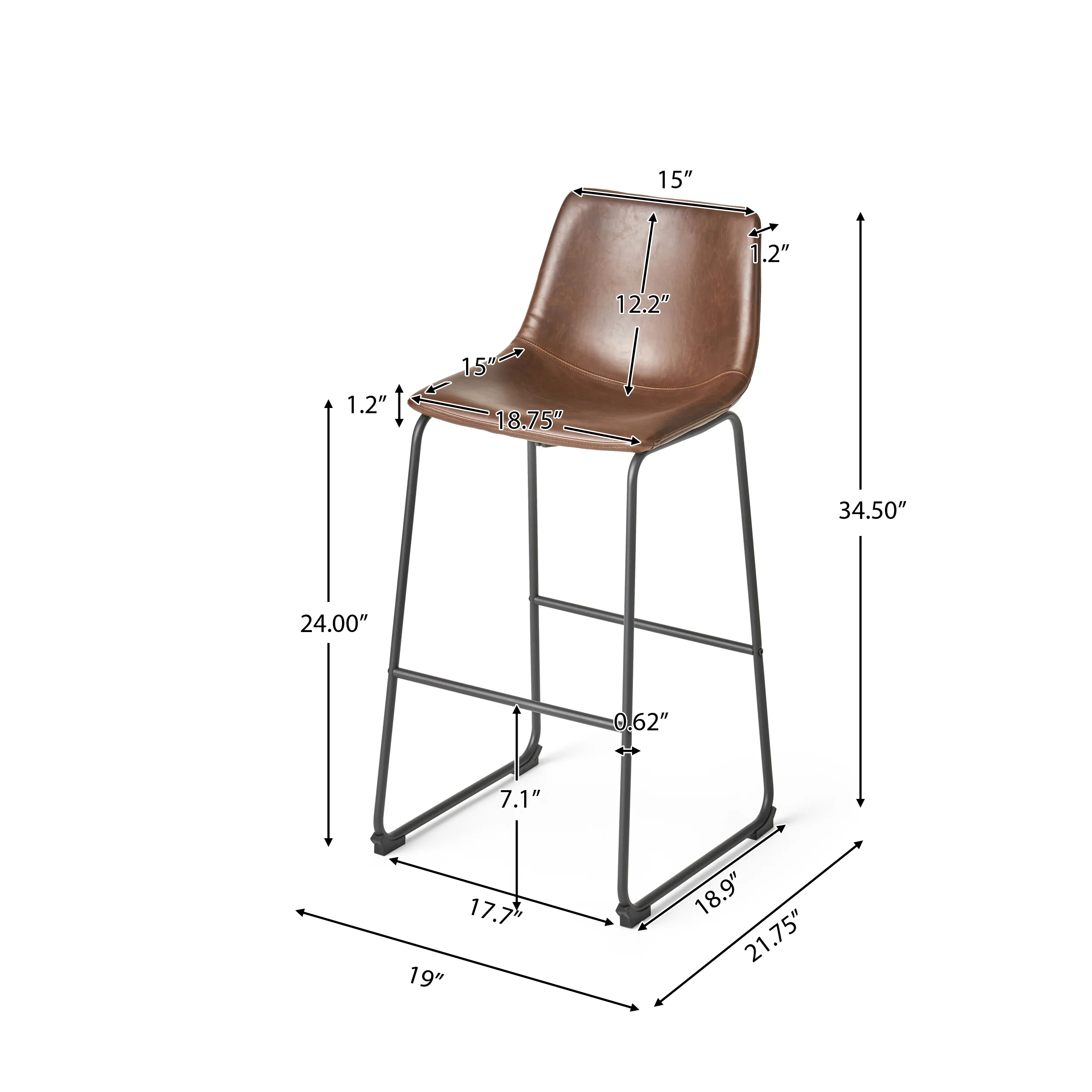 Idash Vintage Style Brown 24-Inch Counter Stool (Set of 2) - furnishings