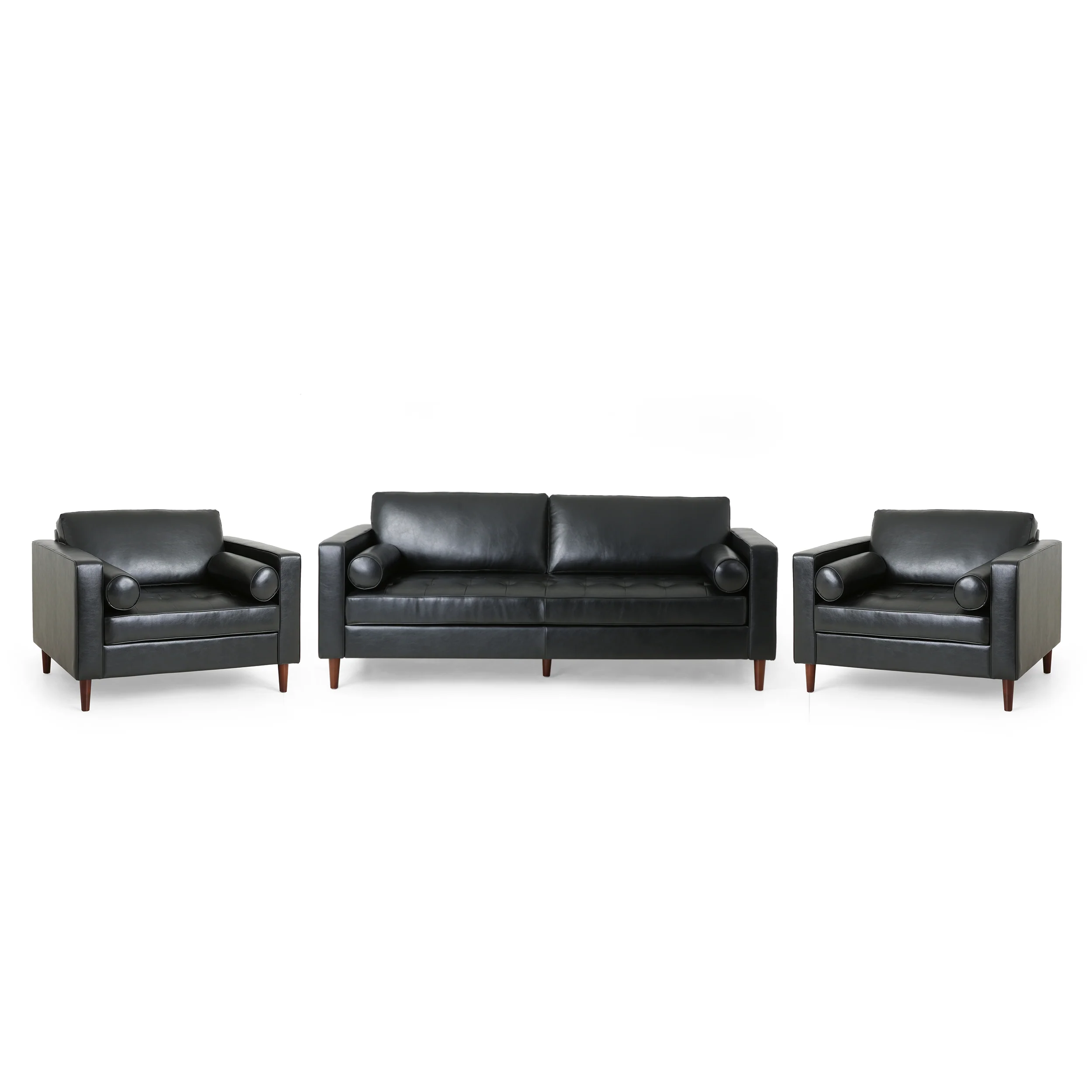 Hixon Contemporary Faux Leather Tufted 3 Piece Sofa and Club Chair Set - furnishings