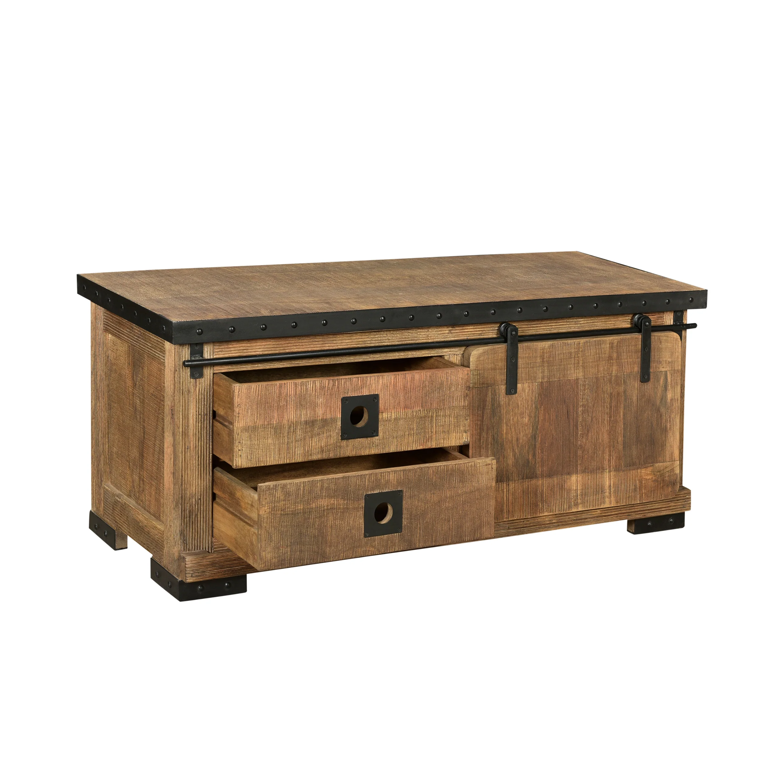 Mavis Farmhouse Wood'n'Metal Drawers & Shelves TV Stand - furnishings