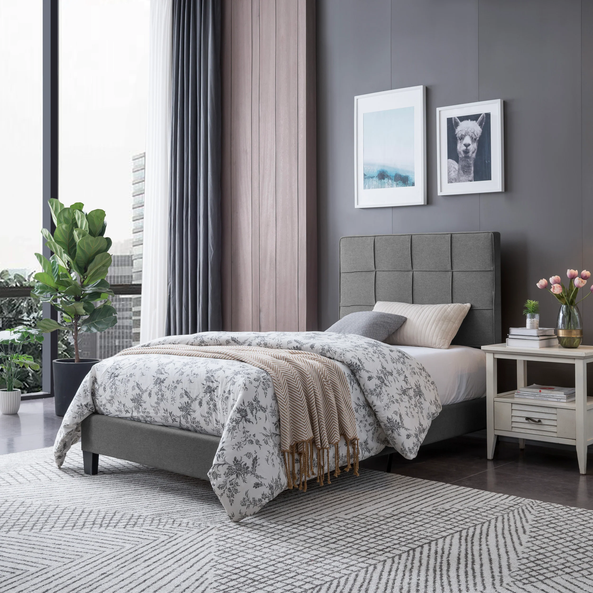 Salome Fully-Upholstered Platform Bed Frame, Low-Profile,  Contemporary - furnishings