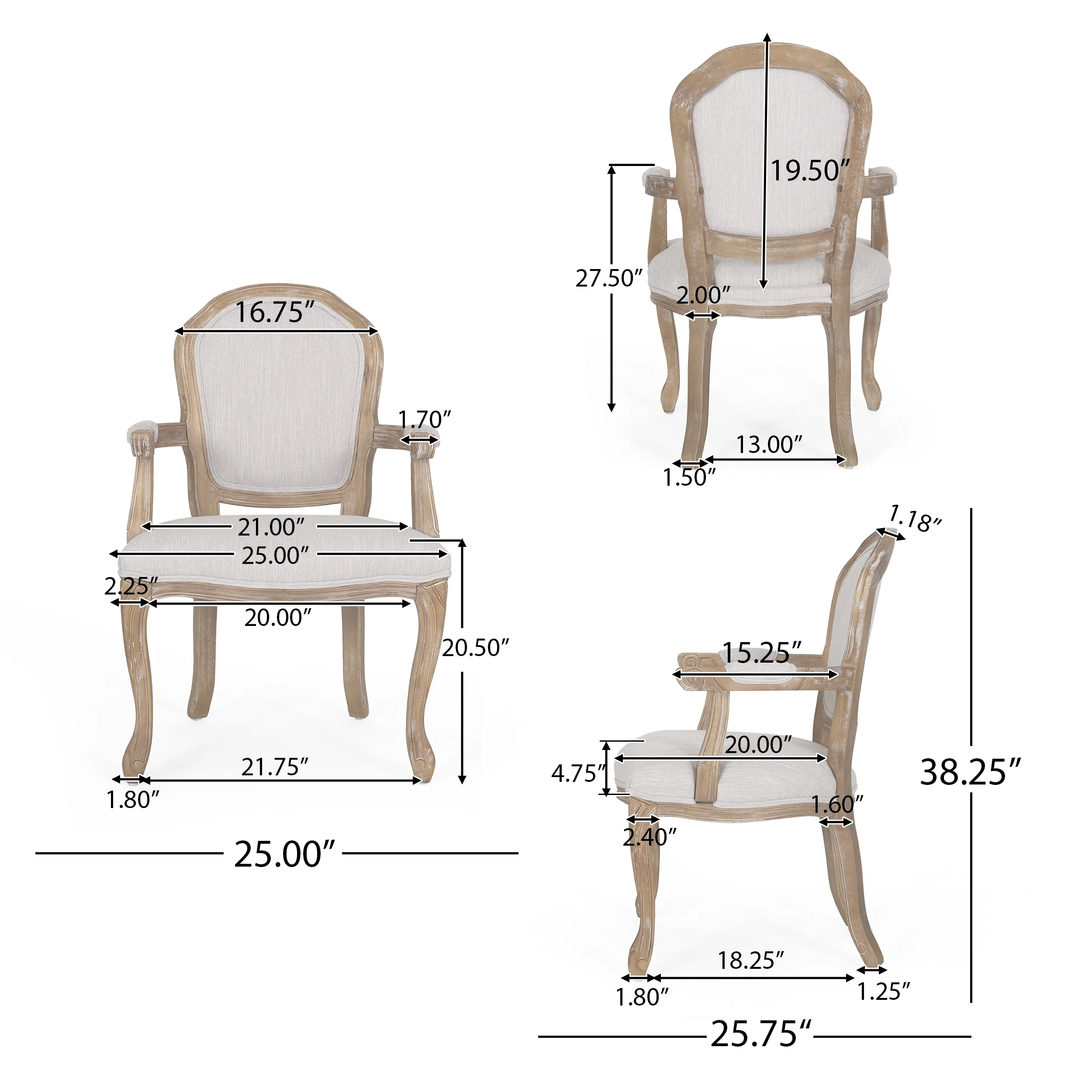 Fairgreens Traditional Upholstered Dining Chairs, Set of 2 - furnishings