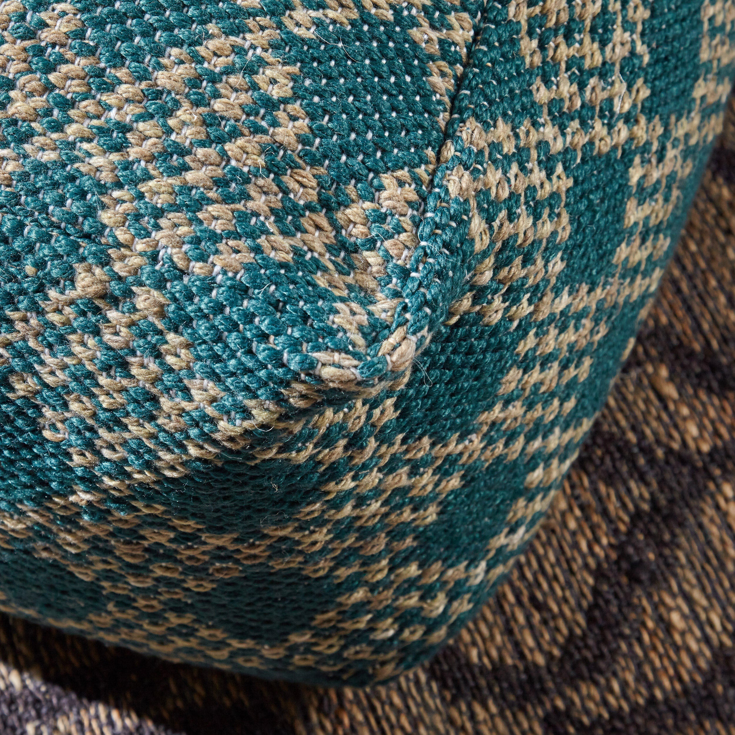 Betty Large Square Casual Pouf, Boho, Beige and Teal Yarn - furnishings