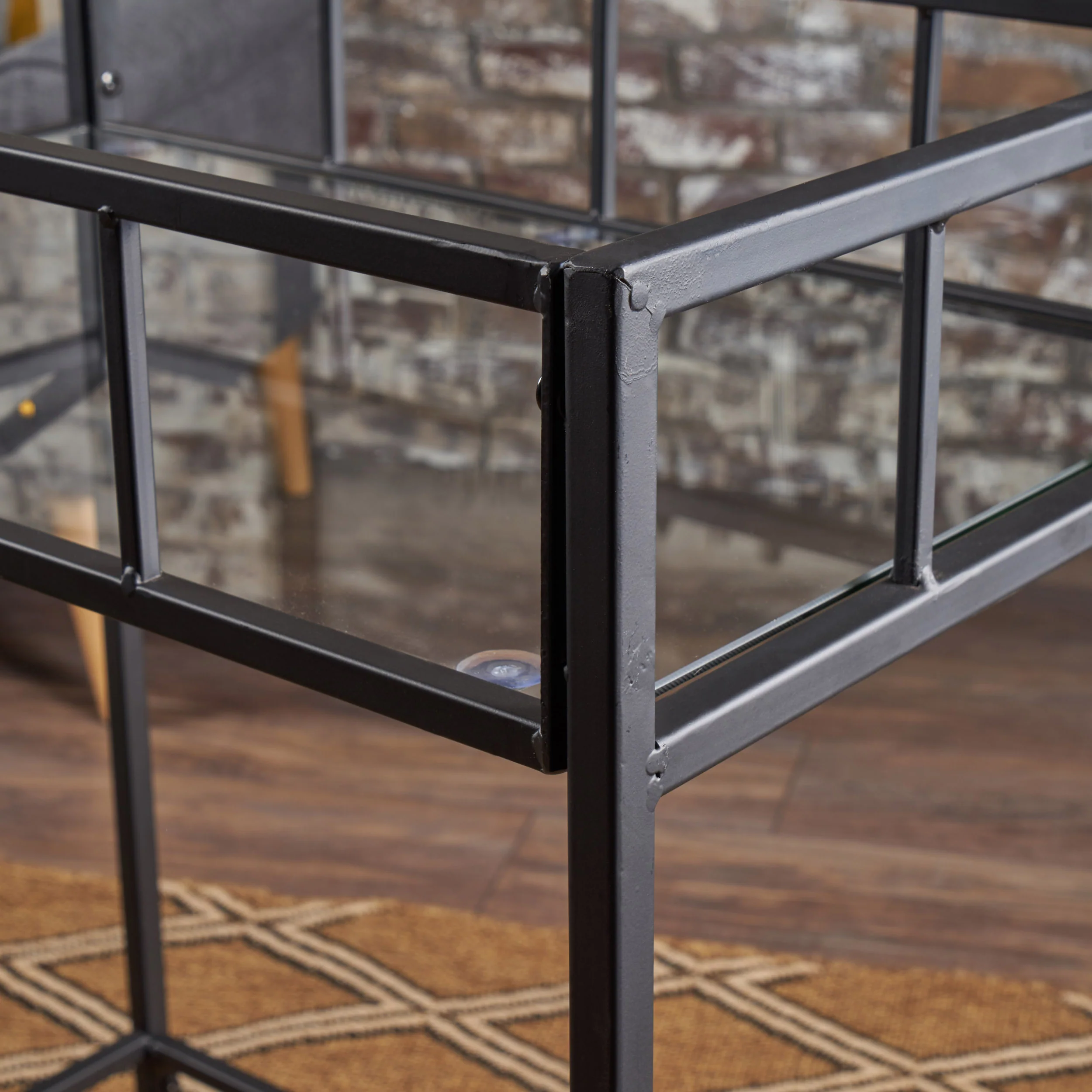 Talon Indoor Industrial Modern Black Iron Bar Cart with Tempered Glass Top - furnishings