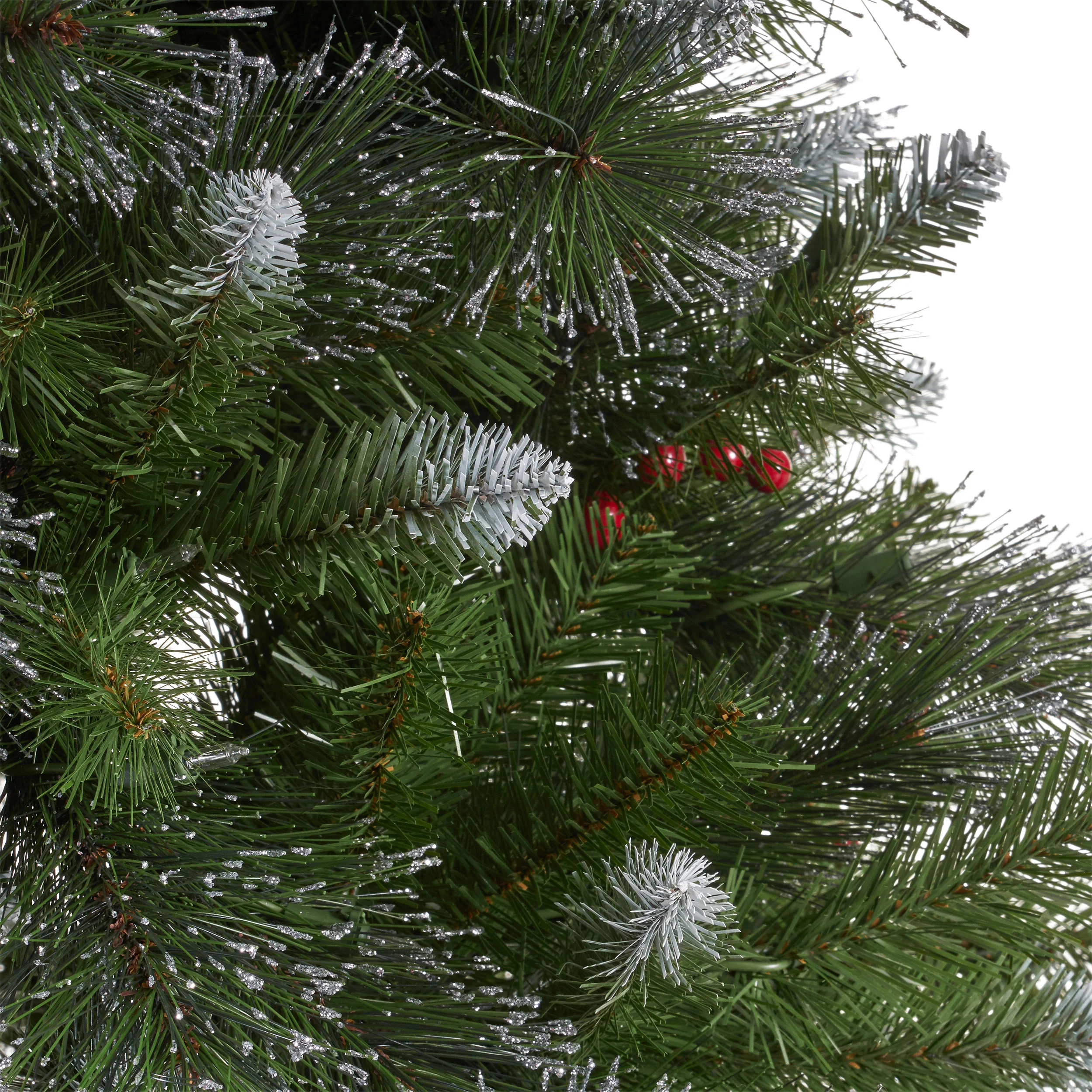 9-foot Mixed Spruce Hinged Artificial Christmas Tree with Glitter Branches, Red Berries, and Pinecones - furnishings