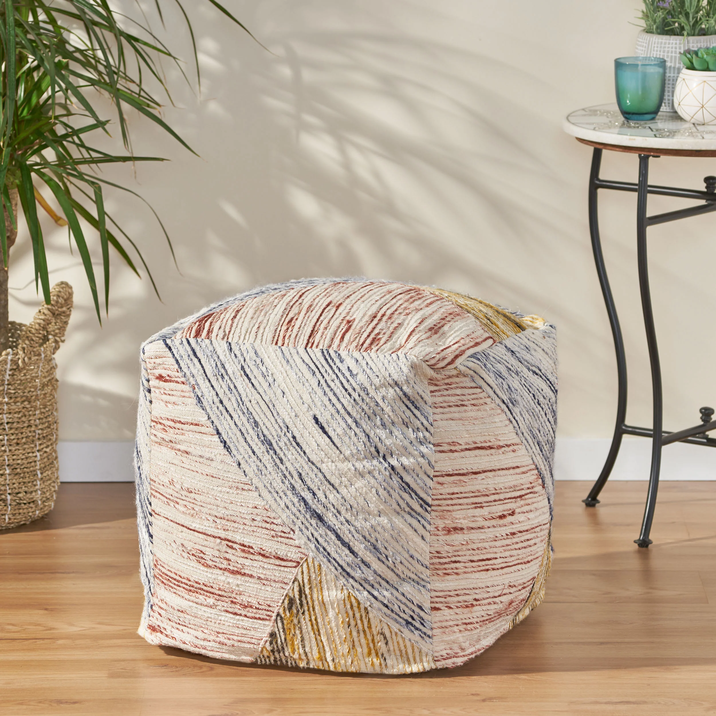 Julliana Traditional Hand Woven Boho Fabric Cube Pouf - furnishings