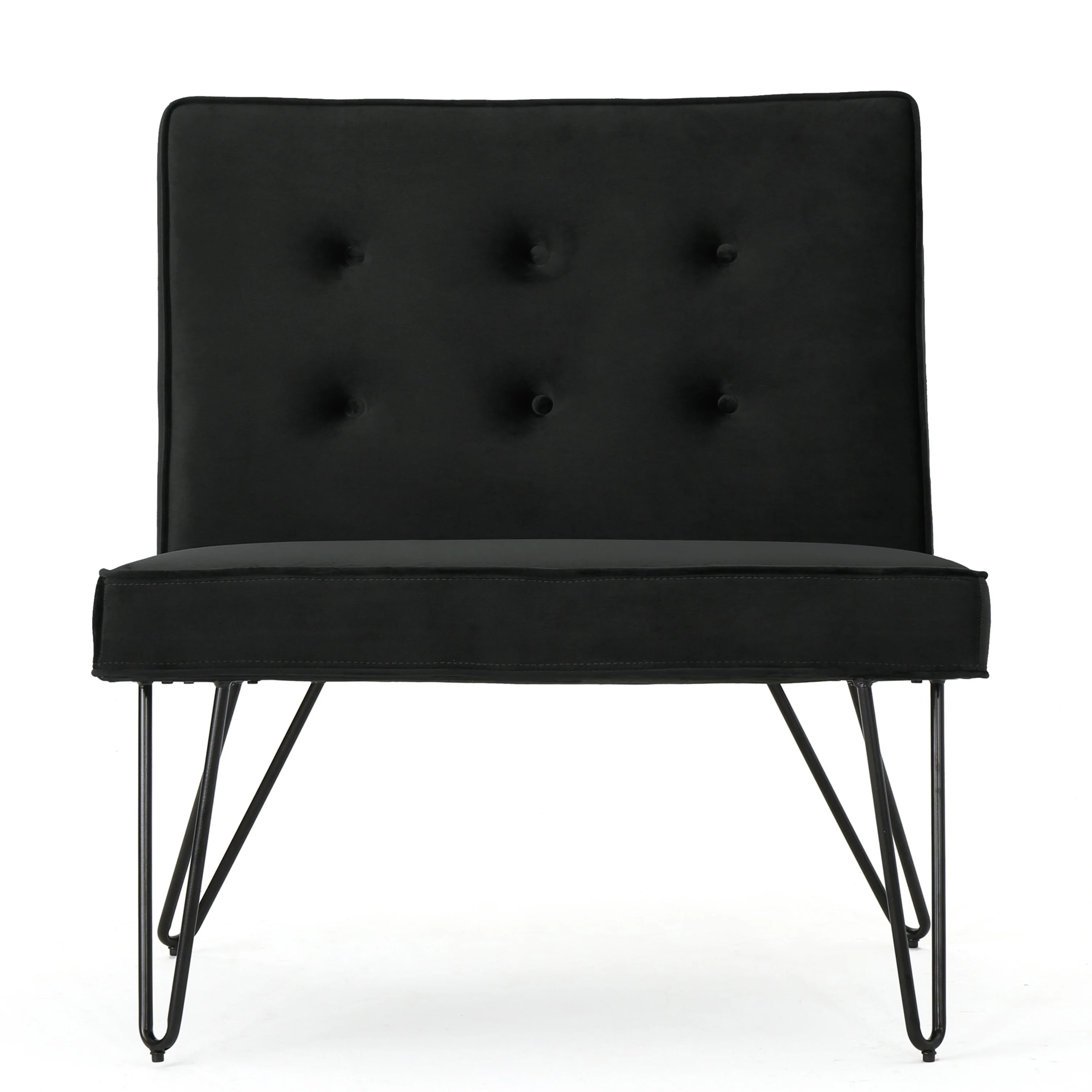 DuSoleil Modern Button Tufted Armless Velvet Accent Chair with Hairpin Legs - furnishings