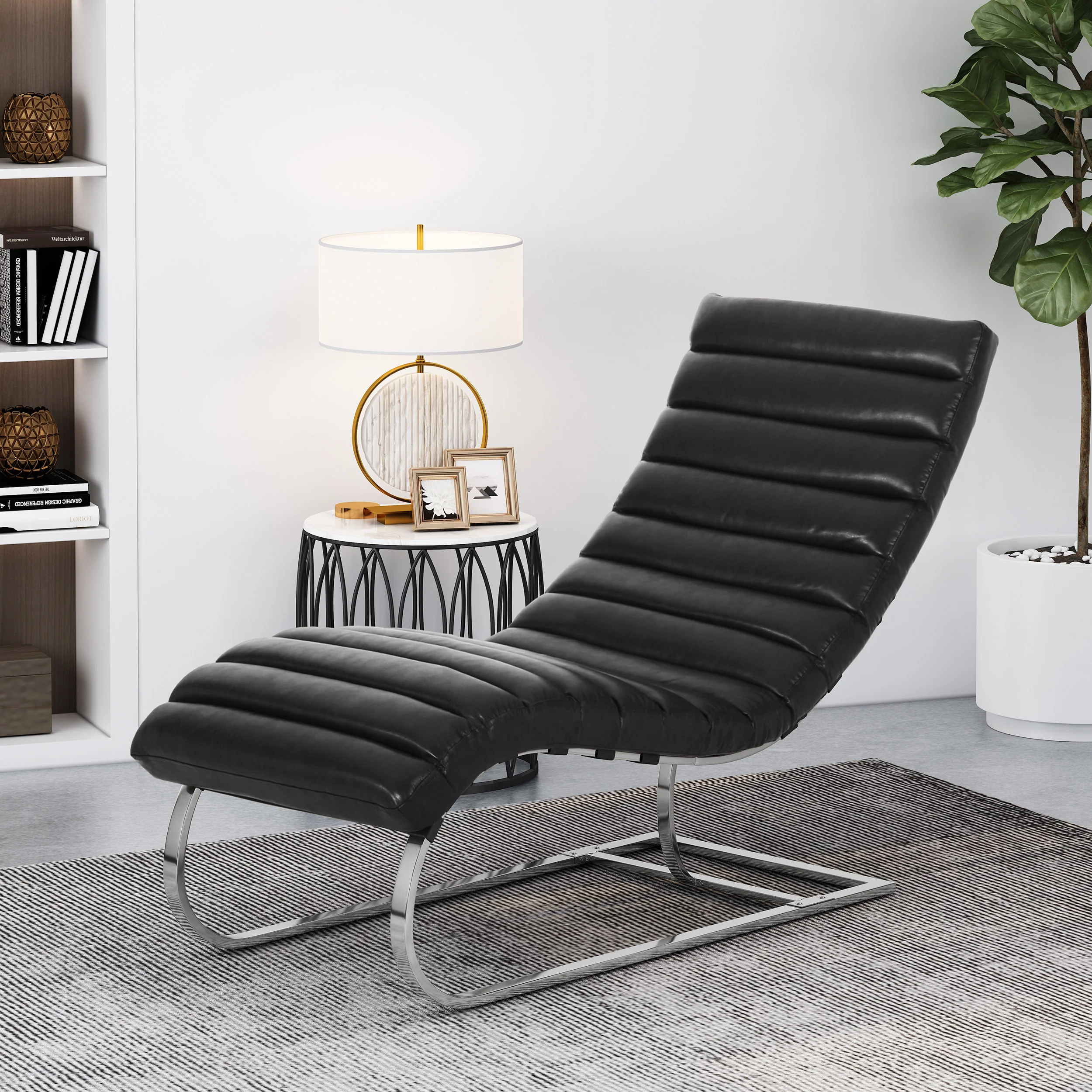 Pearsall Modern Channel Stitch Chaise Lounge - furnishings
