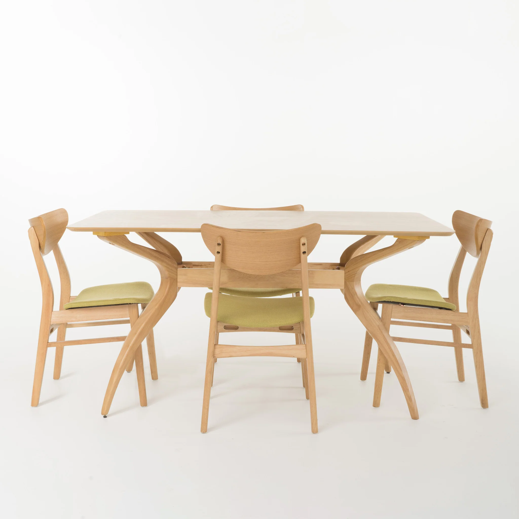 Amundsen Natural Oak Finish Curved Leg Rectangular 5 Piece Dining Set - furnishings