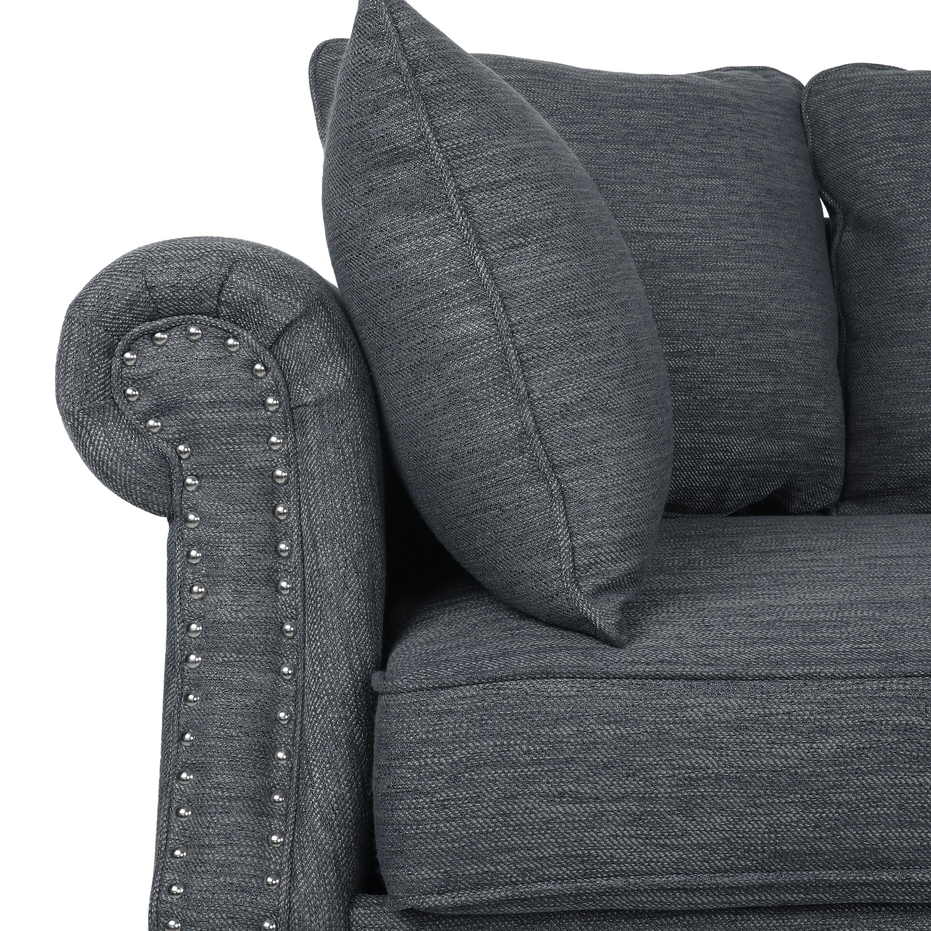Bonny Contemporary Fabric Pillowback 3 Seater Sofa with Nailhead Trim - furnishings