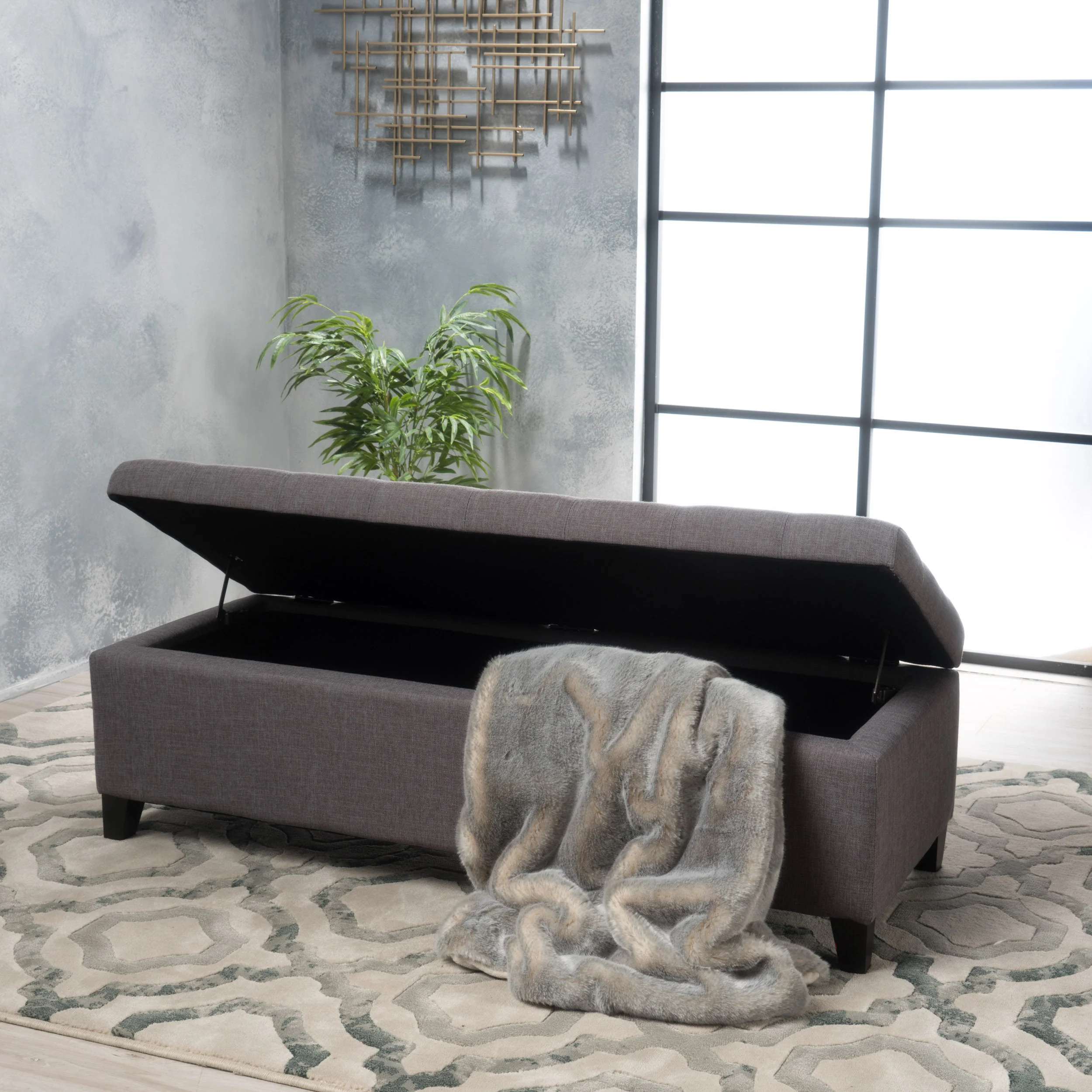 Sterling Fabric Tufted Storage Ottoman - furnishings