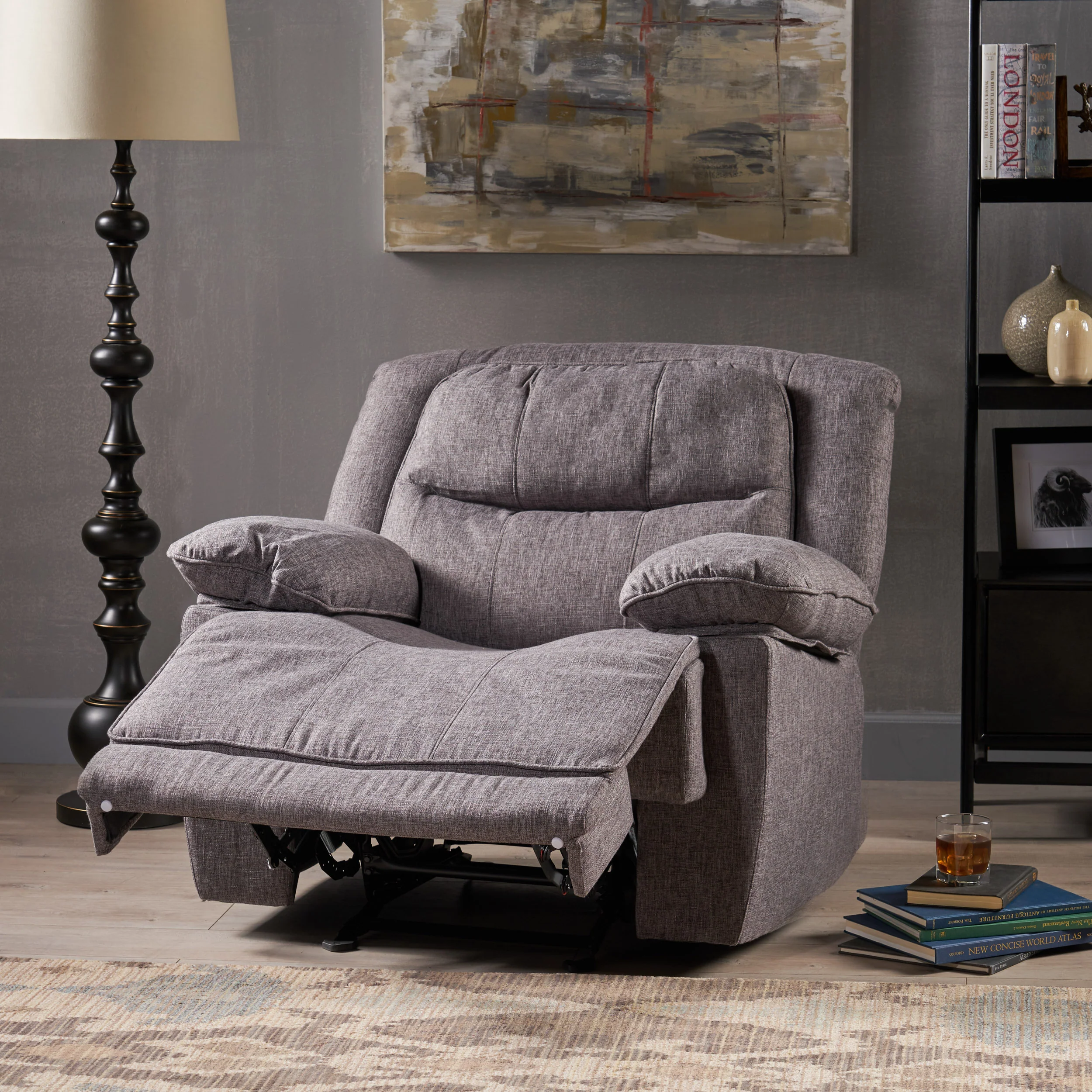 Antoinette Contemporary Pillow-Tufted Upholstered Fabric Glider Recliner - furnishings