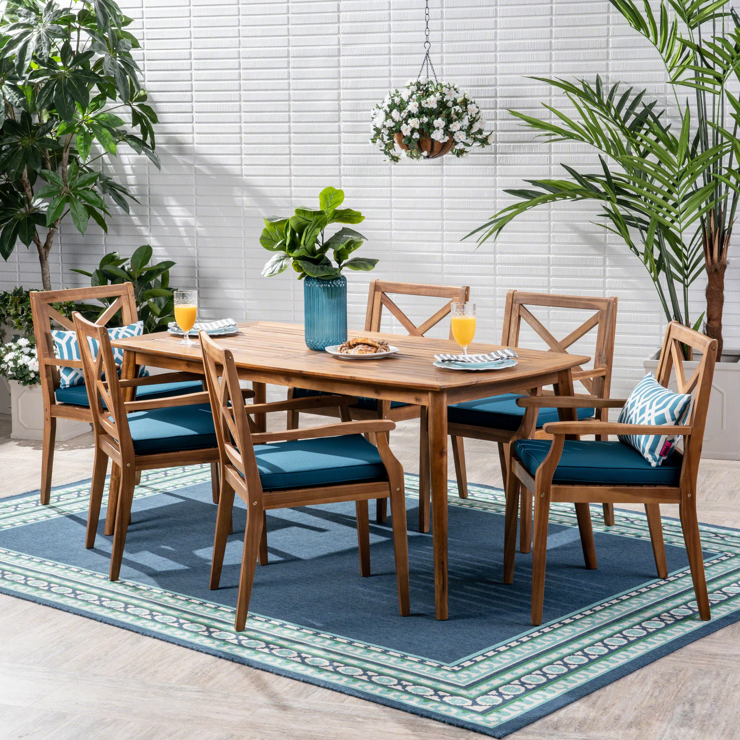 Divyansh Outdoor 7 Piece Acacia Wood Dining Set - furnishings