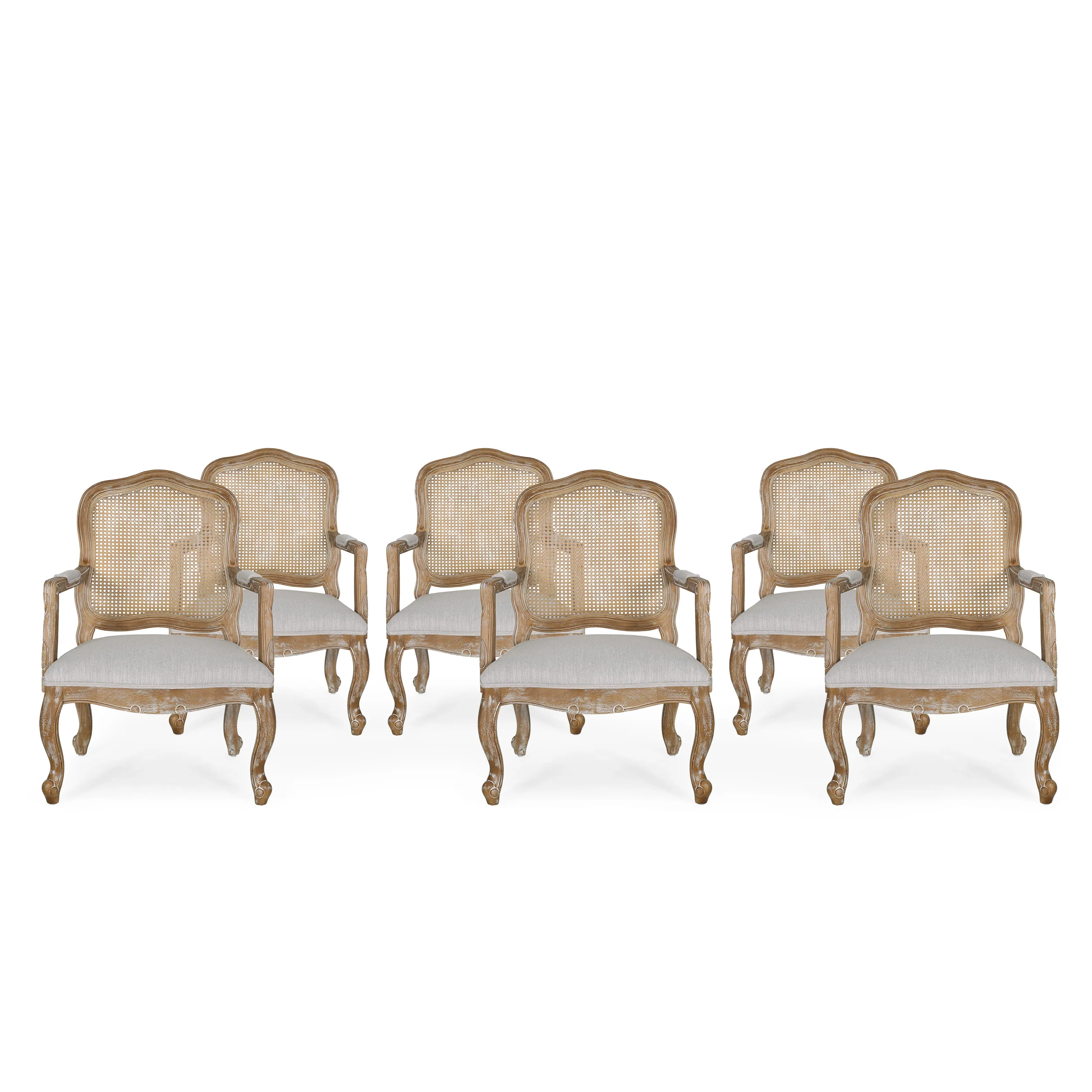 Biorn French Country Wood and Cane Upholstered Dining Armchair - furnishings