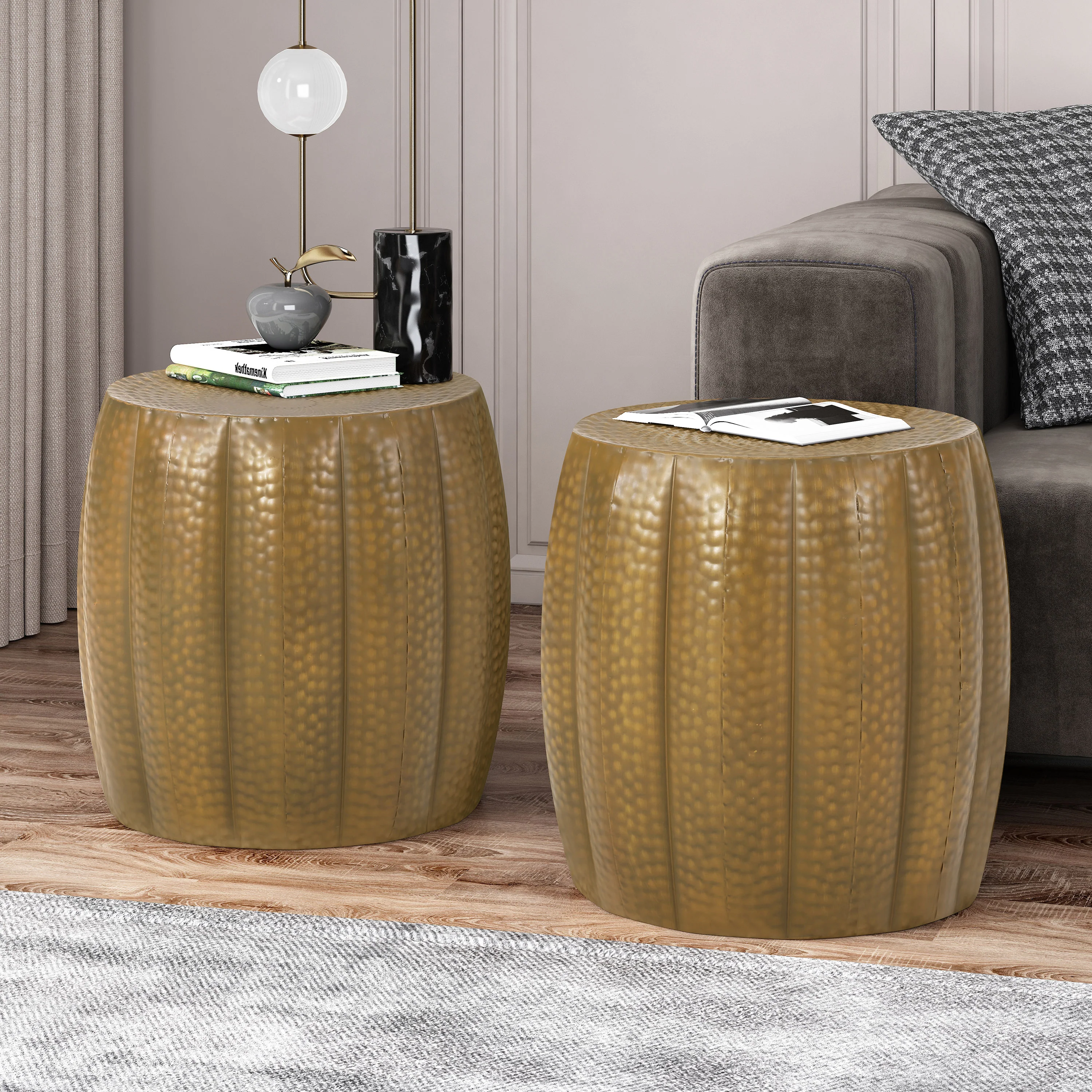 Craigue Modern Iron Mandala Pumpkin Side Tables, Set of 2 - furnishings